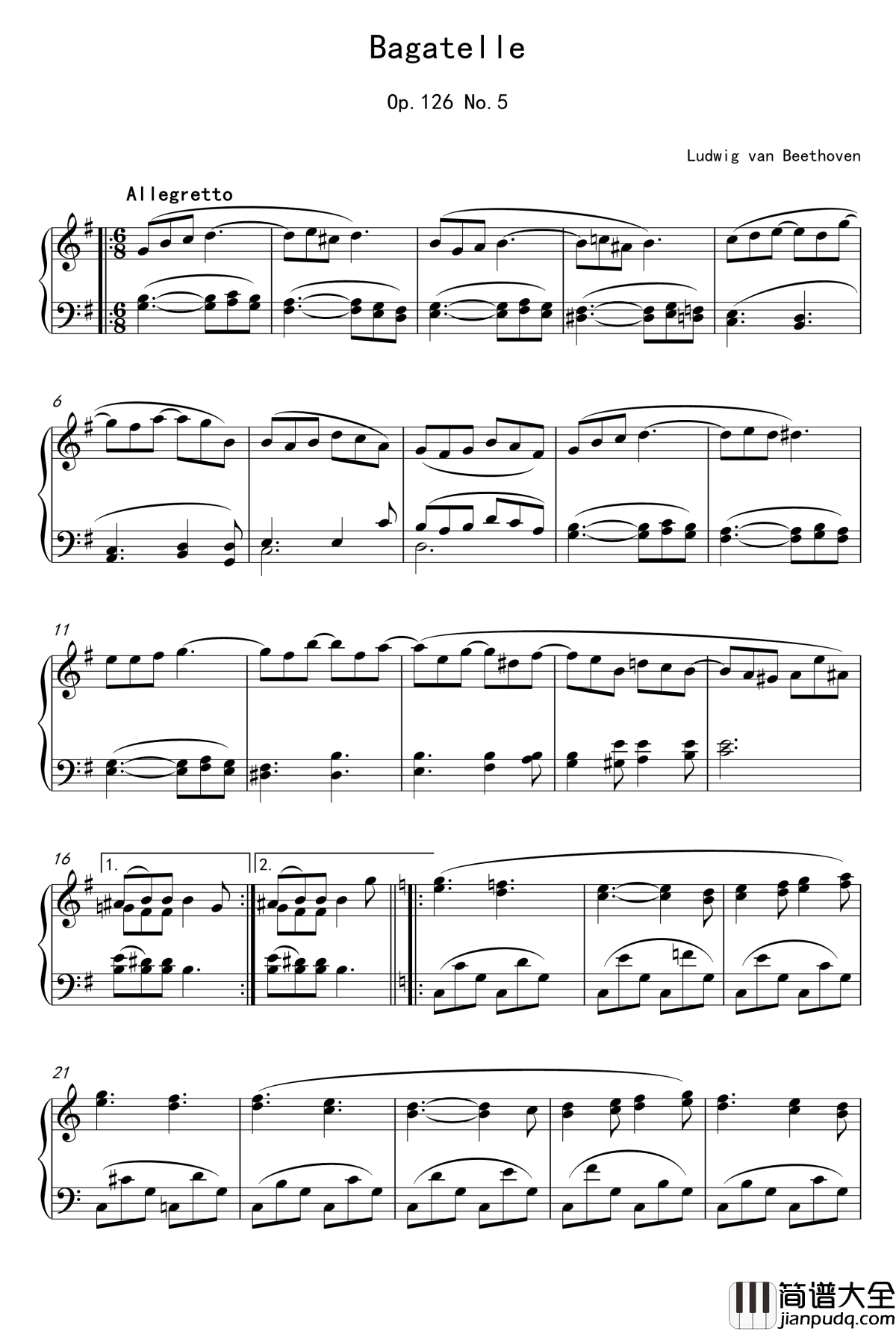 钢琴小品钢琴谱_贝多芬_beethoven