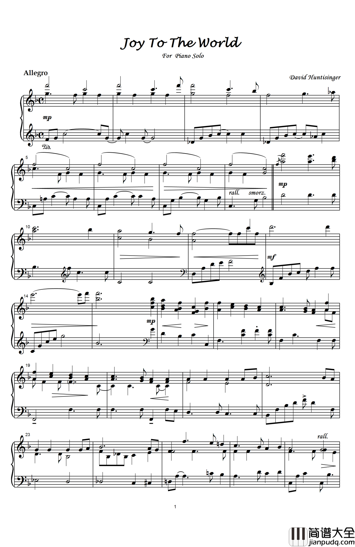 Joy_to_the_world钢琴谱_普世欢腾_David_Huntisinger_/_Handel