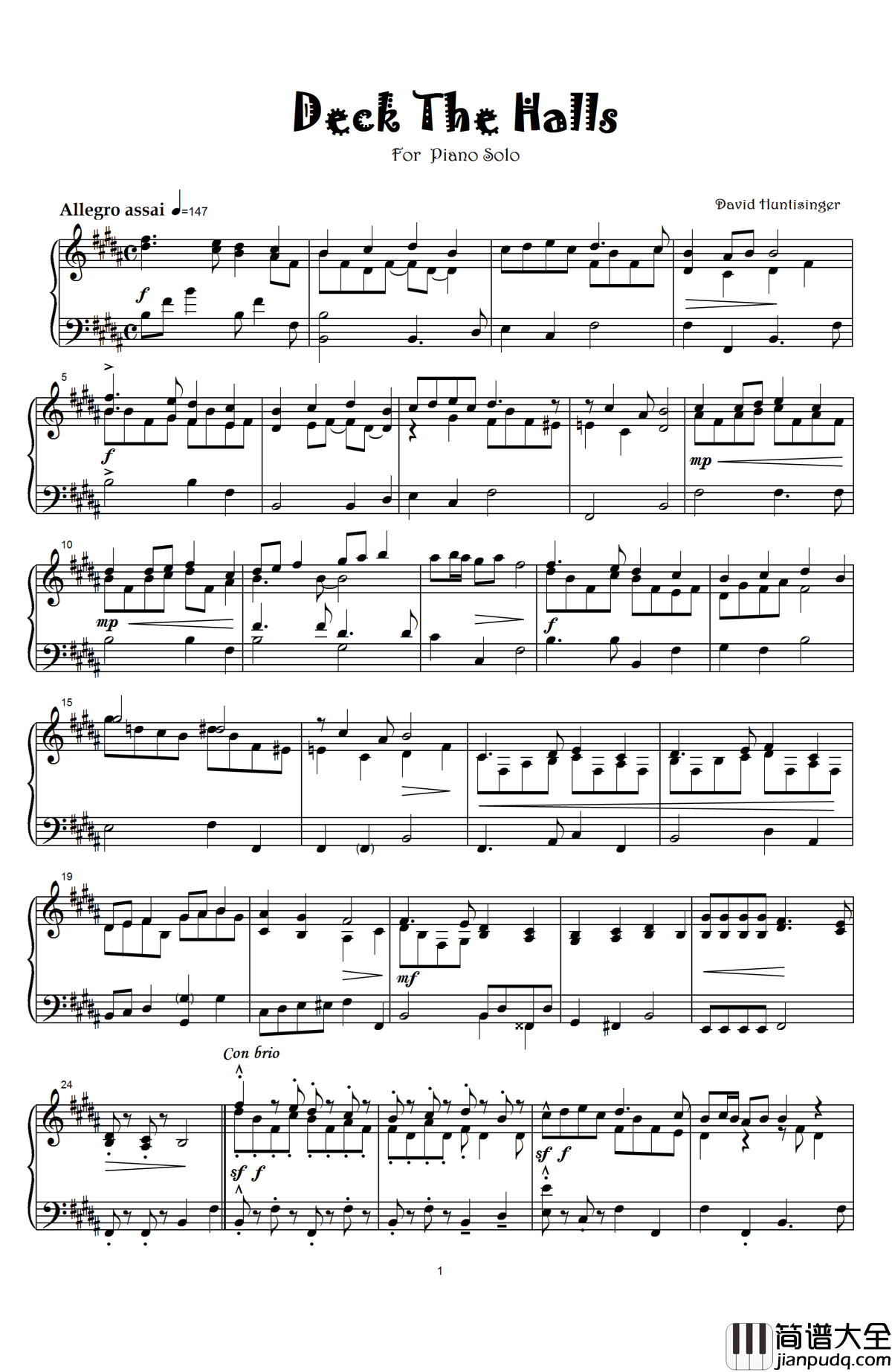 Deck_The_Halls钢琴谱_欢庆圣诞_David_Huntsinger
