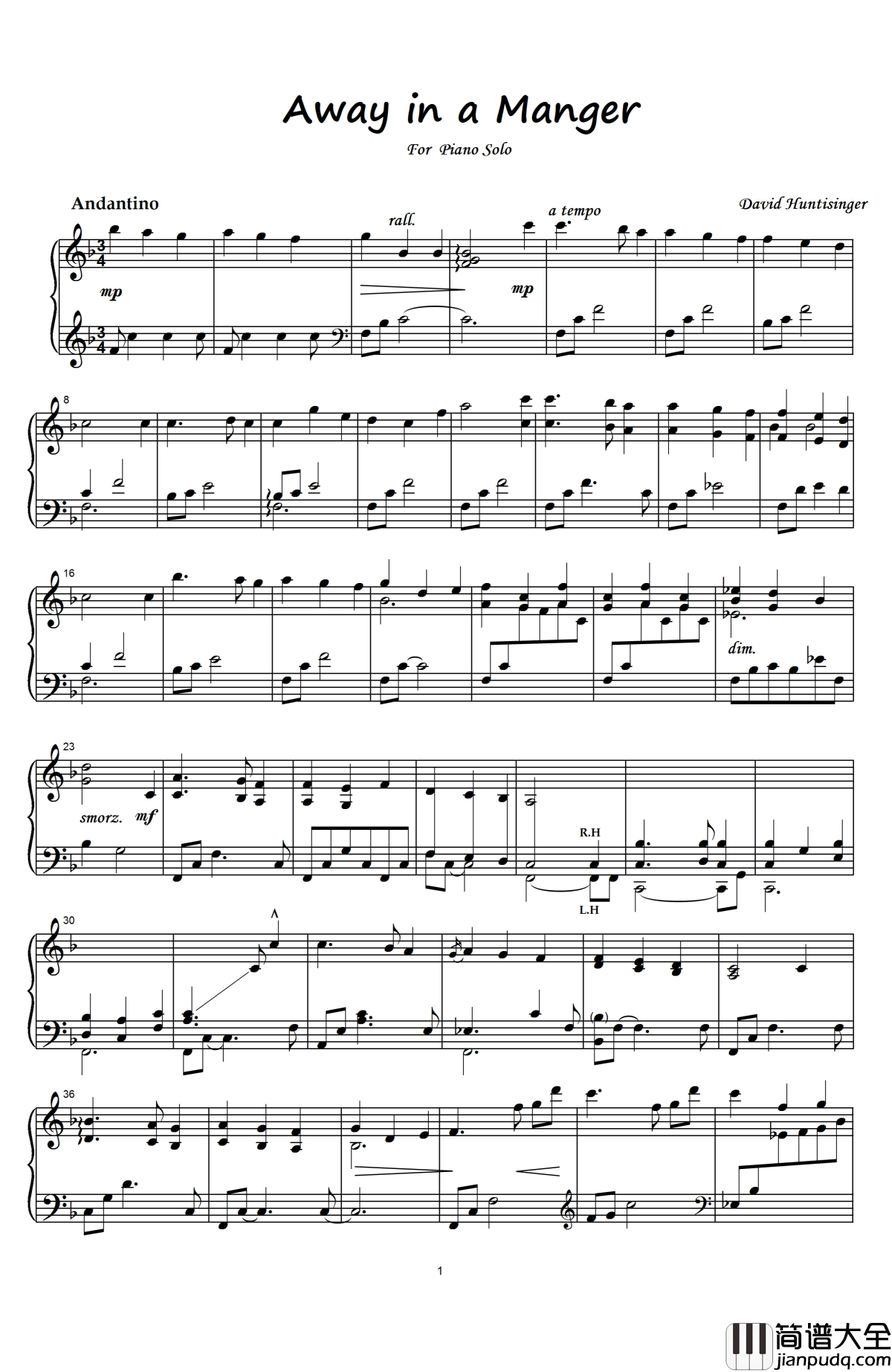 Away_in_a_Manger钢琴谱_马槽歌_David_Huntsinger