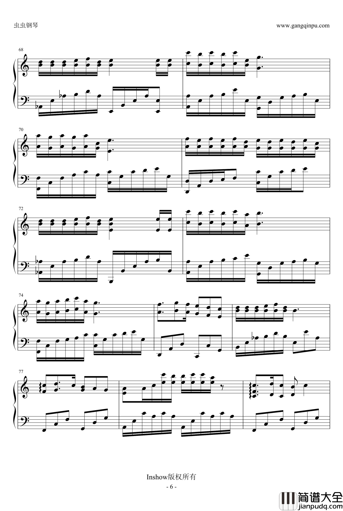 匆匆那年钢琴谱_C调_王菲