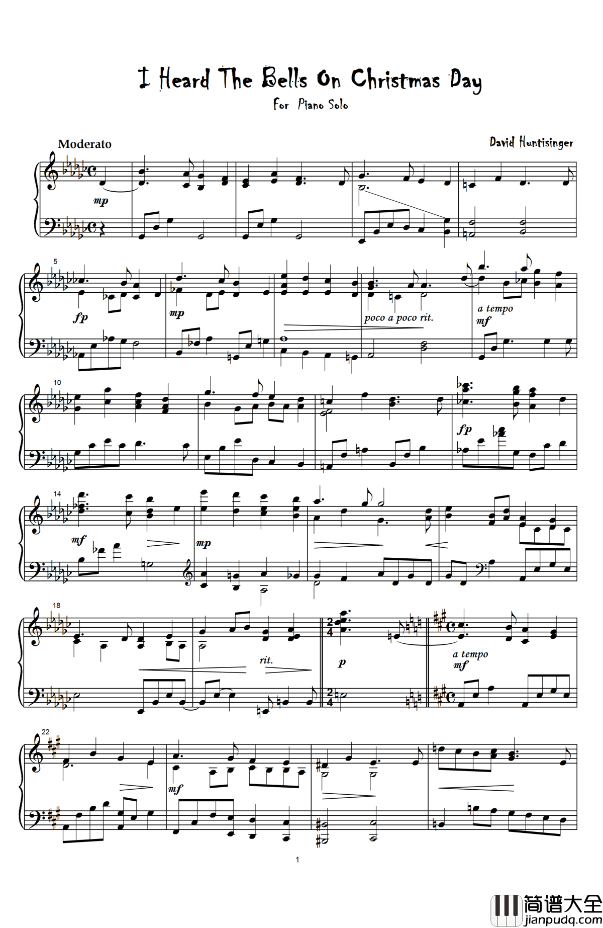 I_Heard_The_Bells_On_Christmas_Day钢琴谱_David_Huntsinger