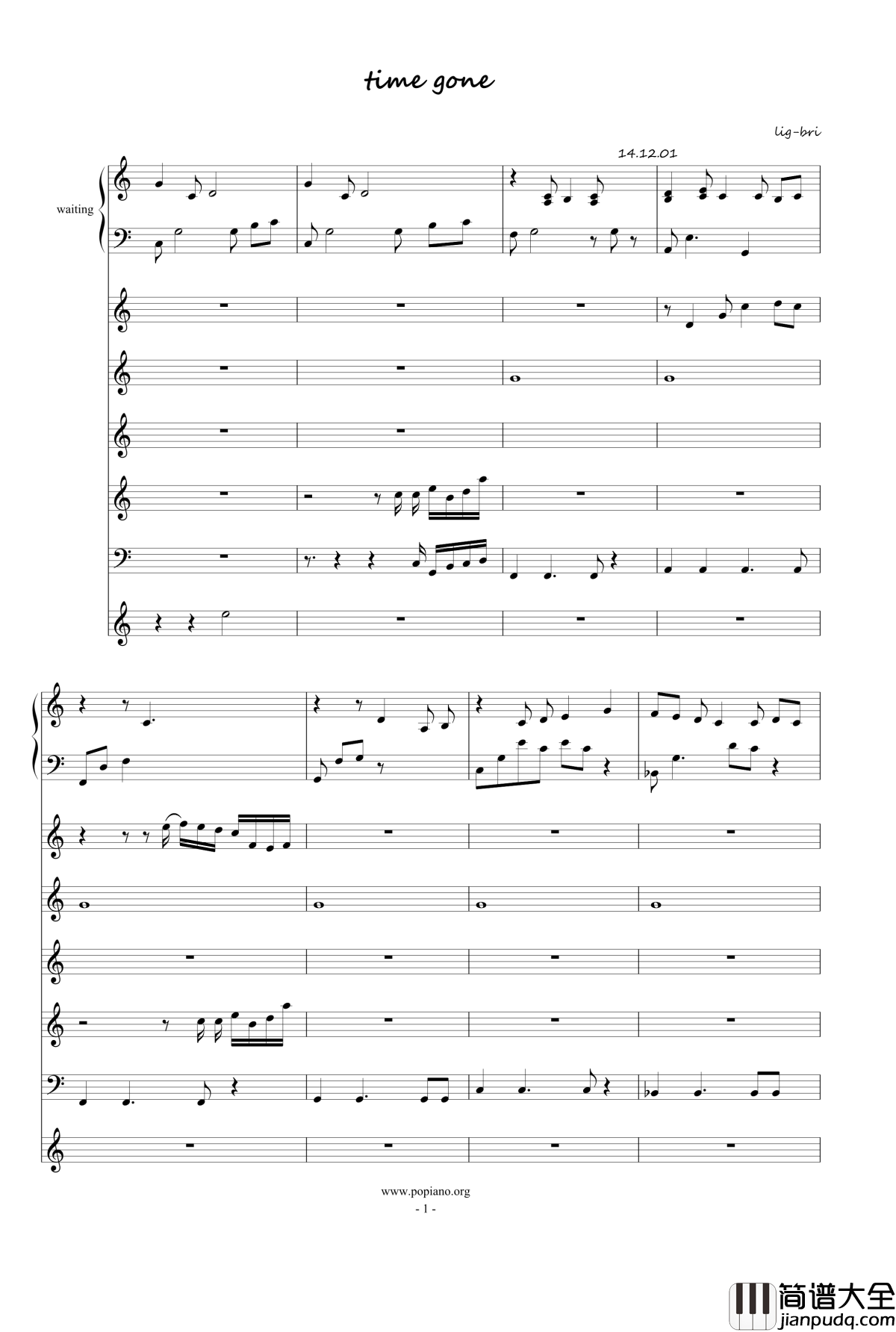 time_gone钢琴谱_lig_bri