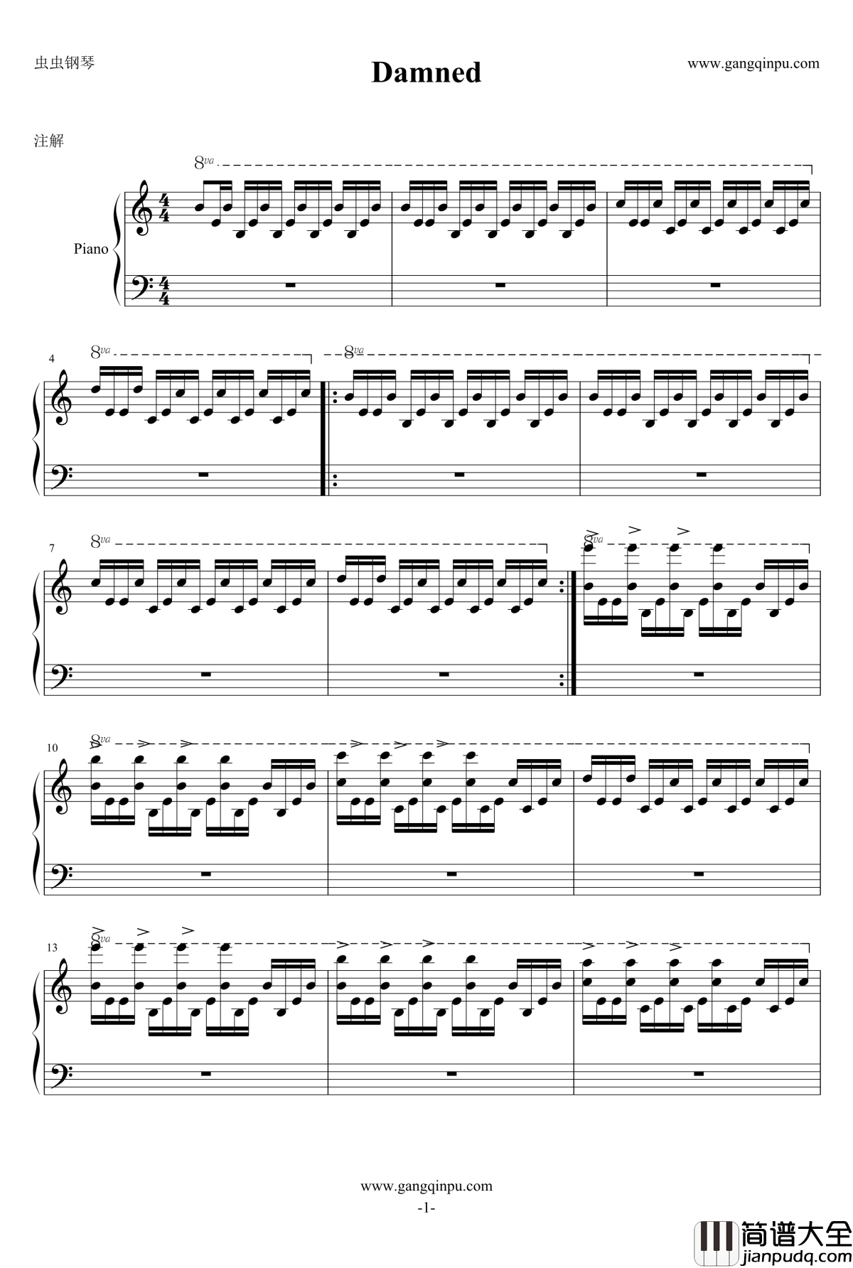 使命召唤僵尸模式BGM钢琴谱_Damned_修改版_使命召唤