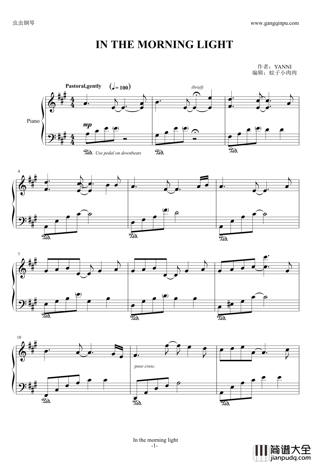 In_the_morning_light钢琴谱_雅尼