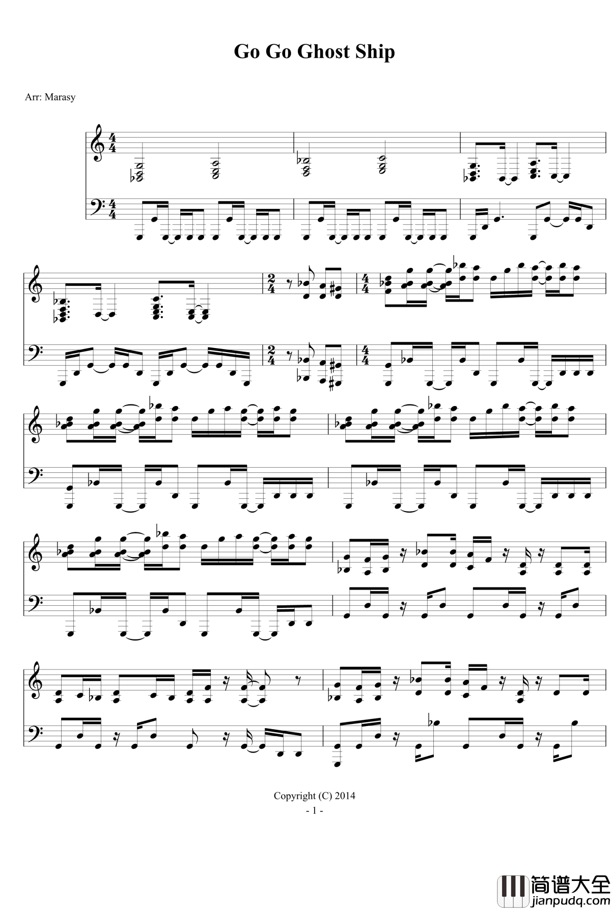 go_go_Ghost_ship钢琴谱