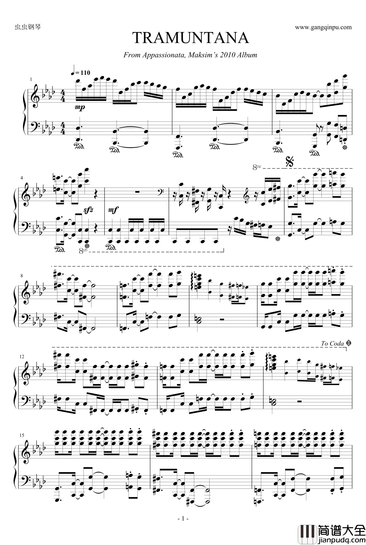Tramuntana钢琴谱_Maksim_马克西姆_·Mrvica