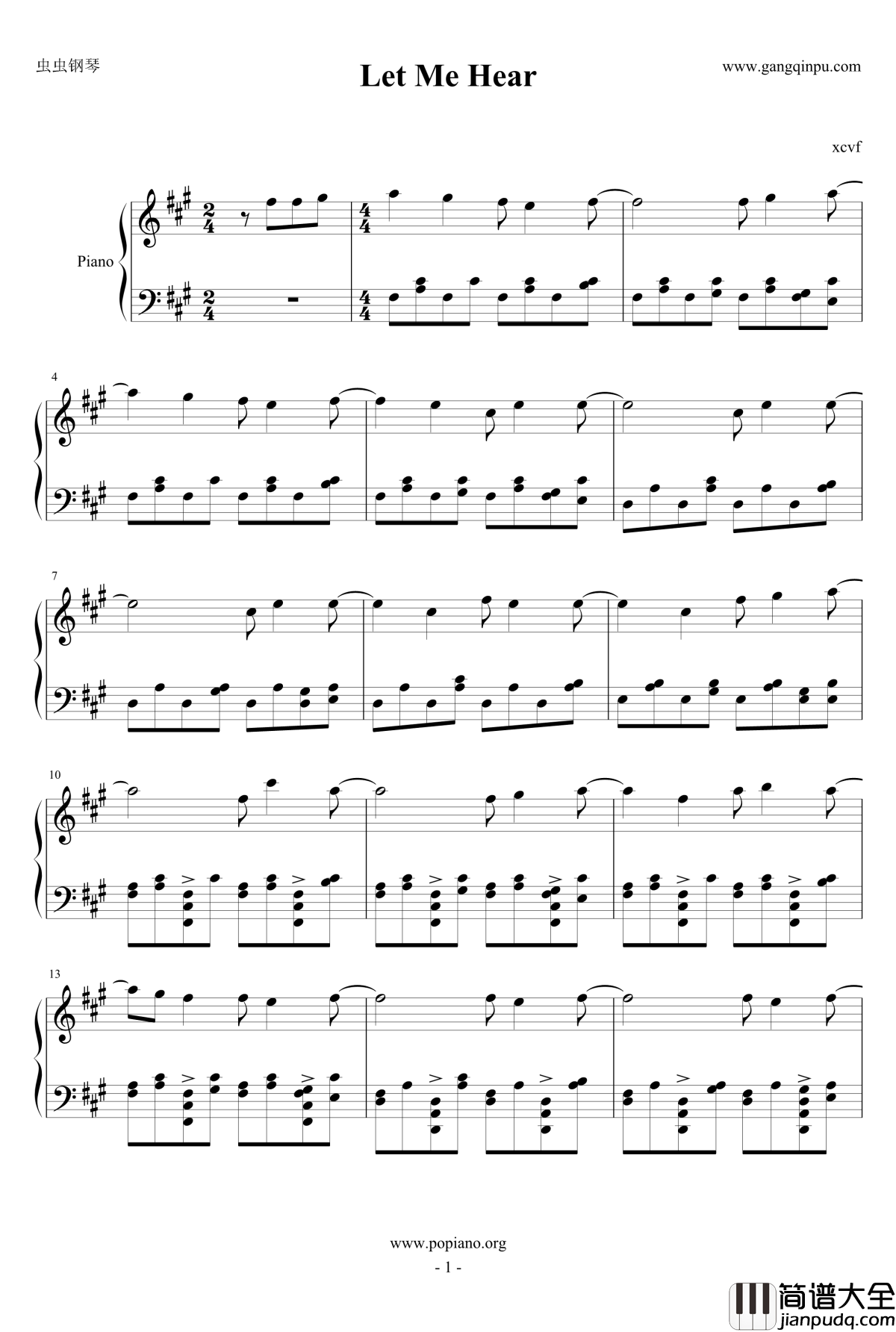 Let_Me_Hear钢琴谱_寄生兽OP