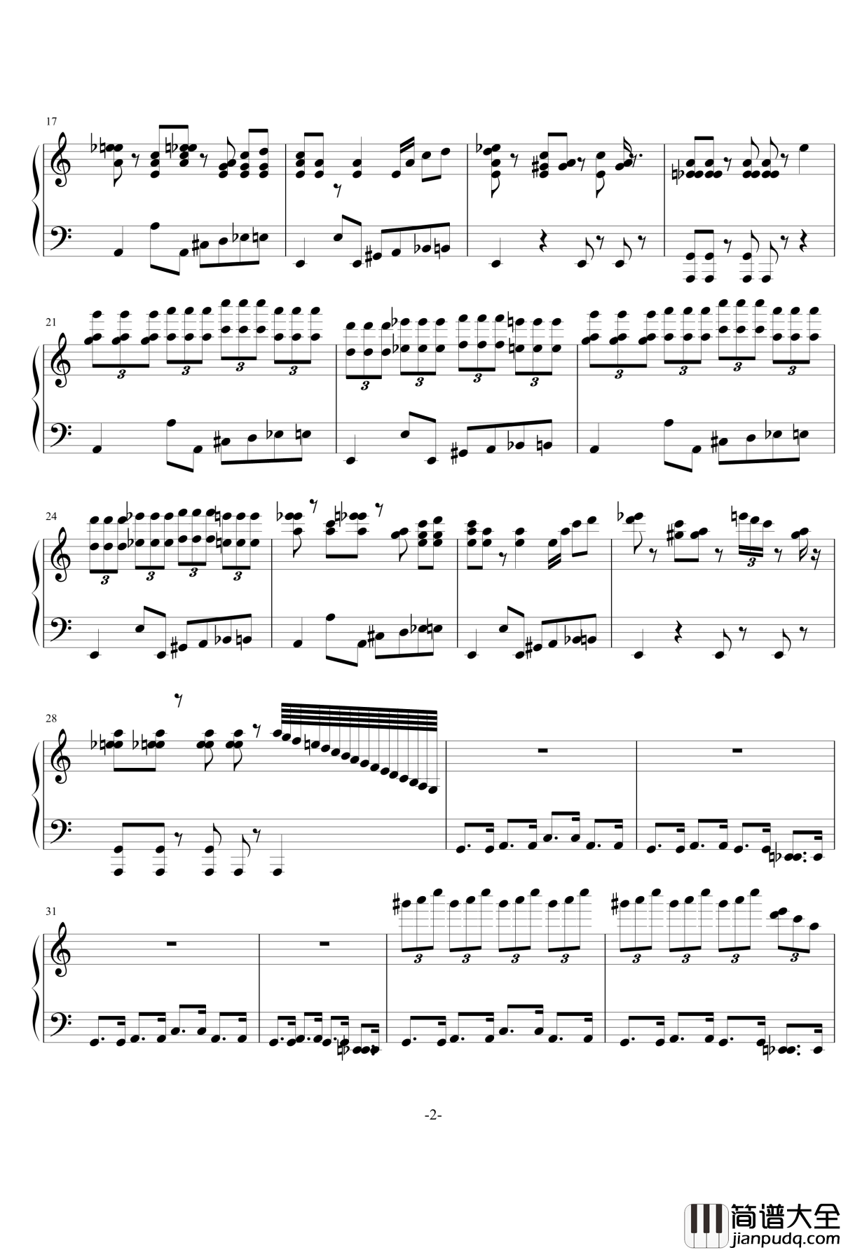 任性的二钢琴谱_庸才