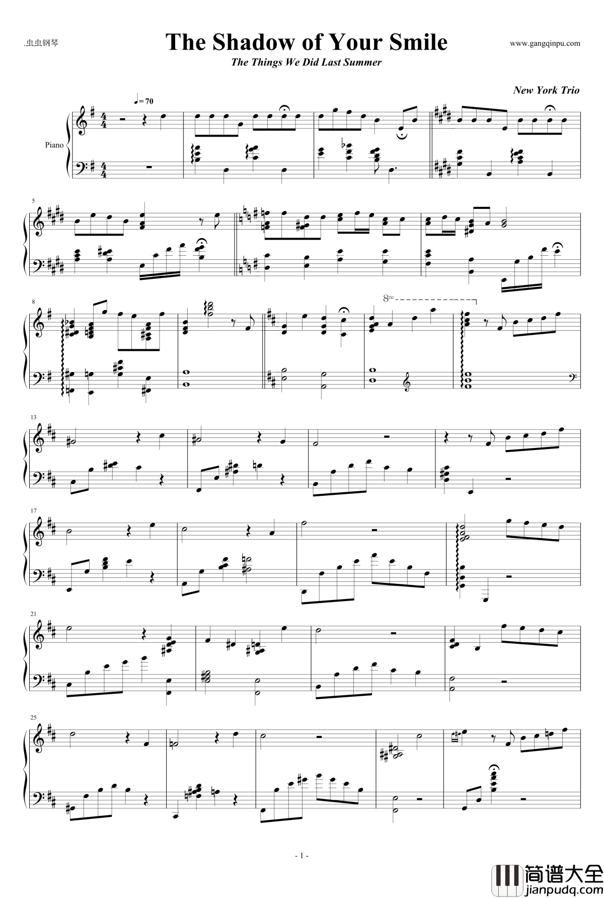 The_shadow_of_your_smile钢琴谱_独奏_New_York_Trio