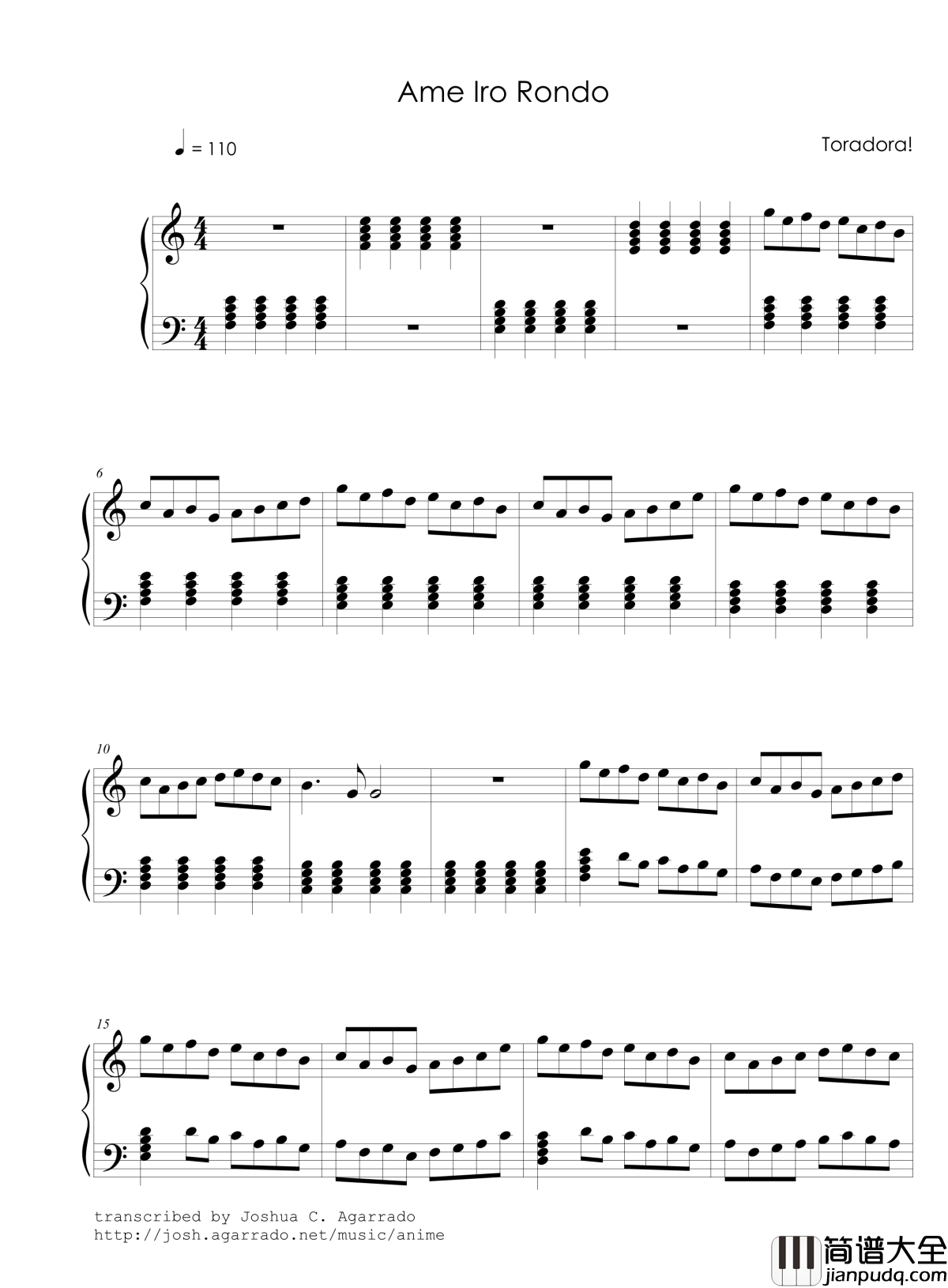 雨色ロンド钢琴谱_逢坂大河