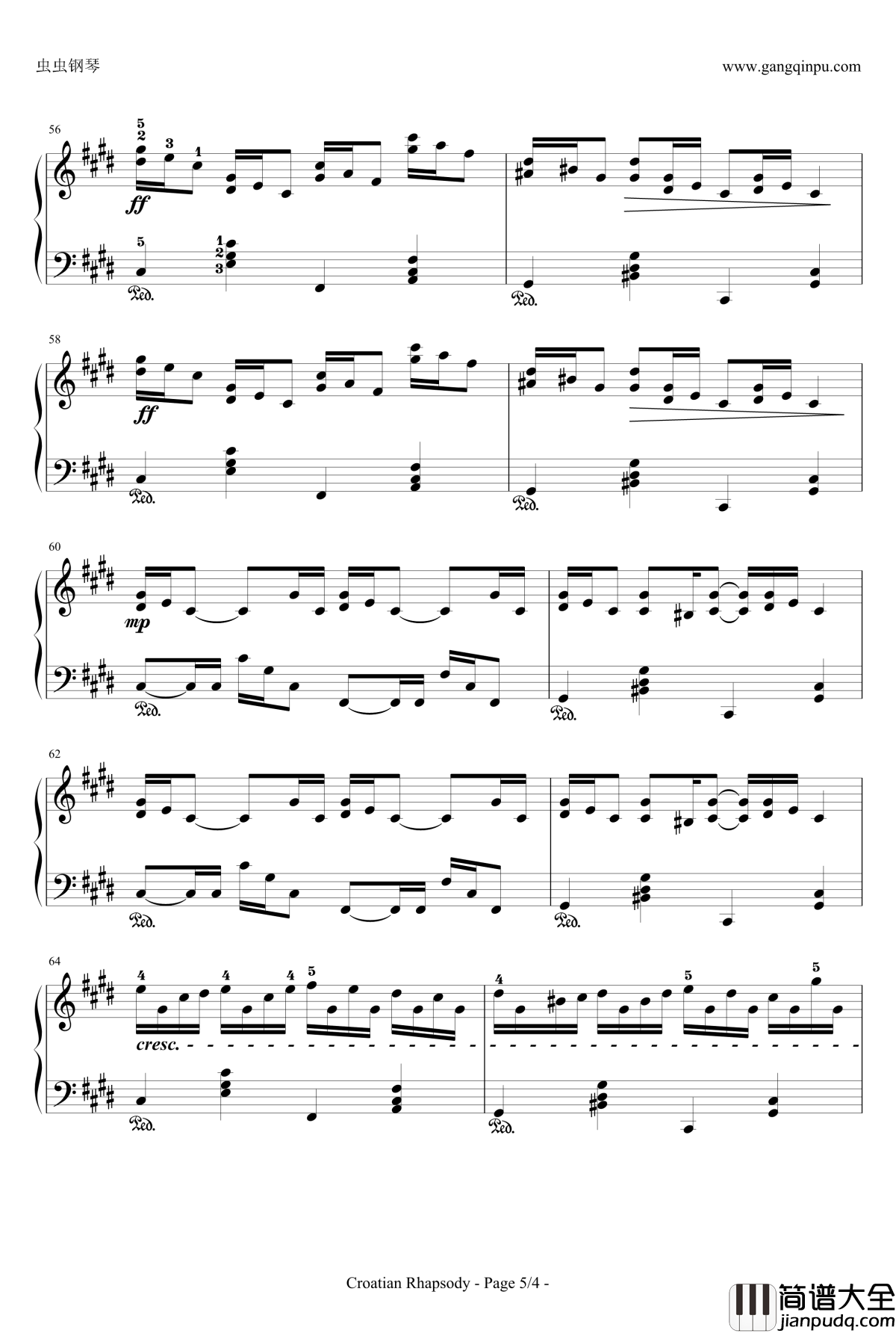 克罗地亚狂想曲钢琴谱_带指法简易版学生最爱_马克西姆_Maksim·Mrvica