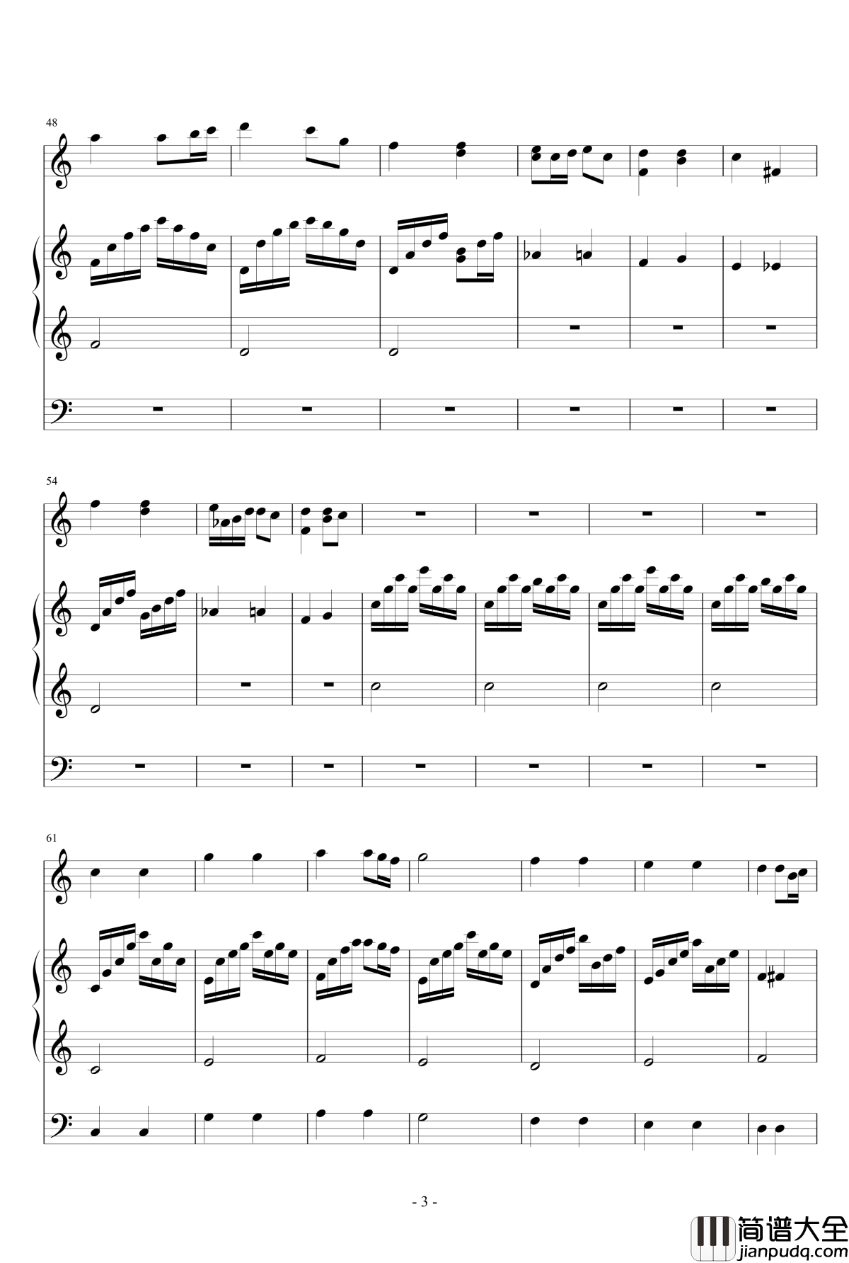 小星星钢琴谱_小提琴三声部版_莫扎特