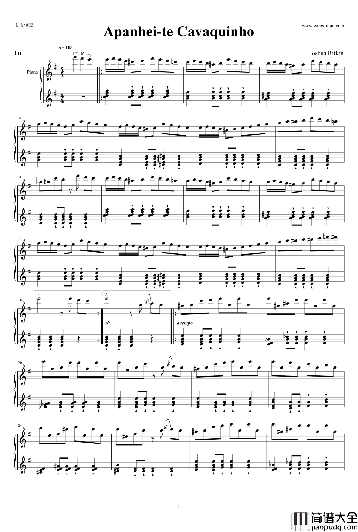 Apanhei_te_Cavaquinho钢琴谱_Joshua_Rifkin