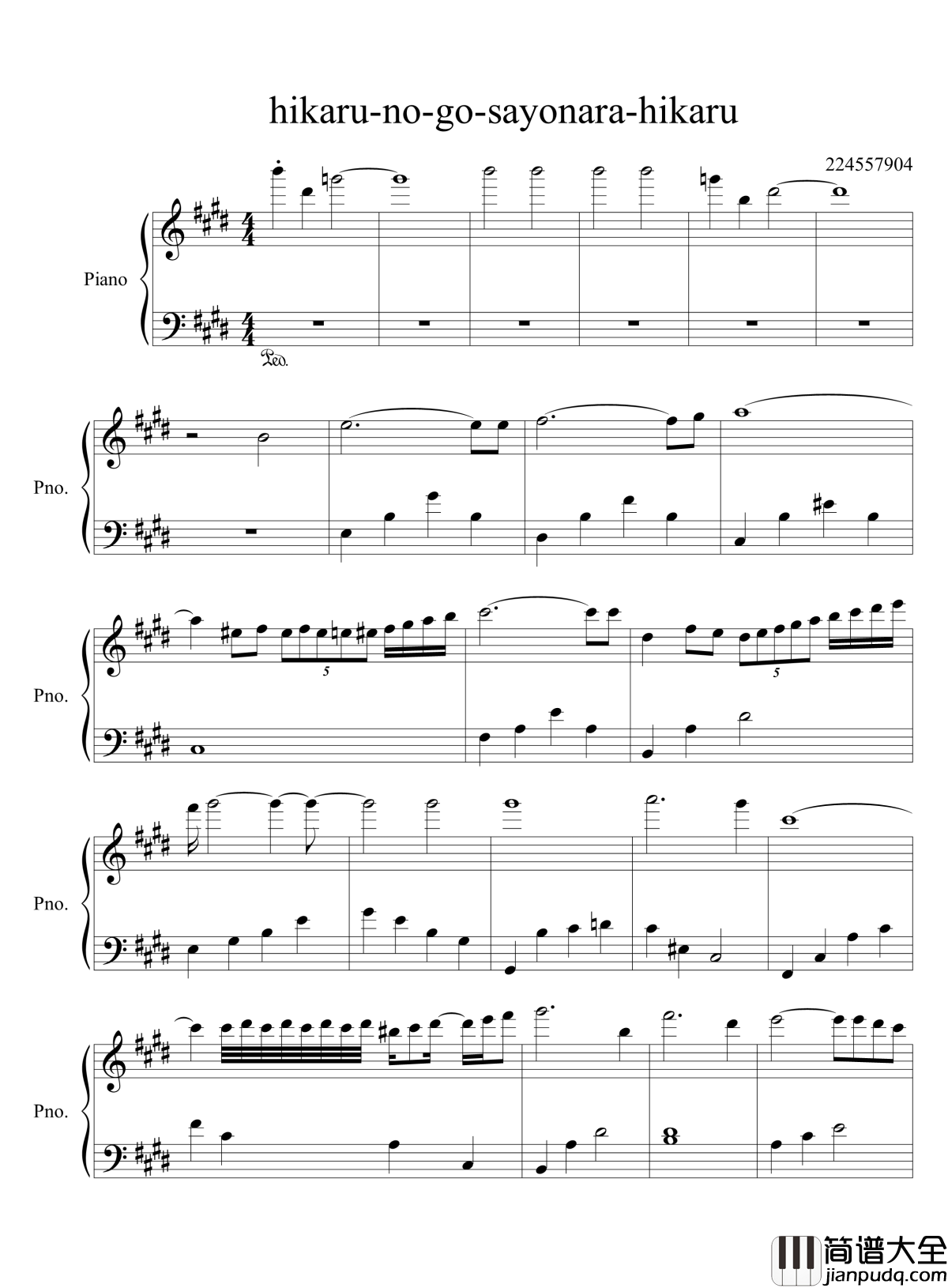 sayonara_hikaru钢琴谱_棋魂