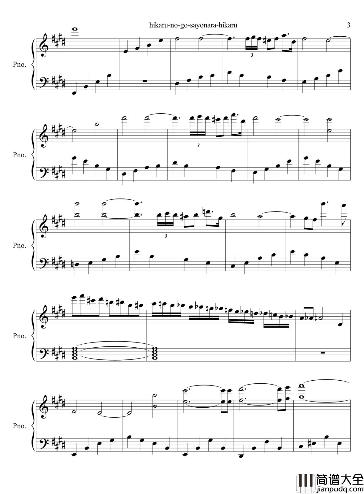sayonara_hikaru钢琴谱_棋魂