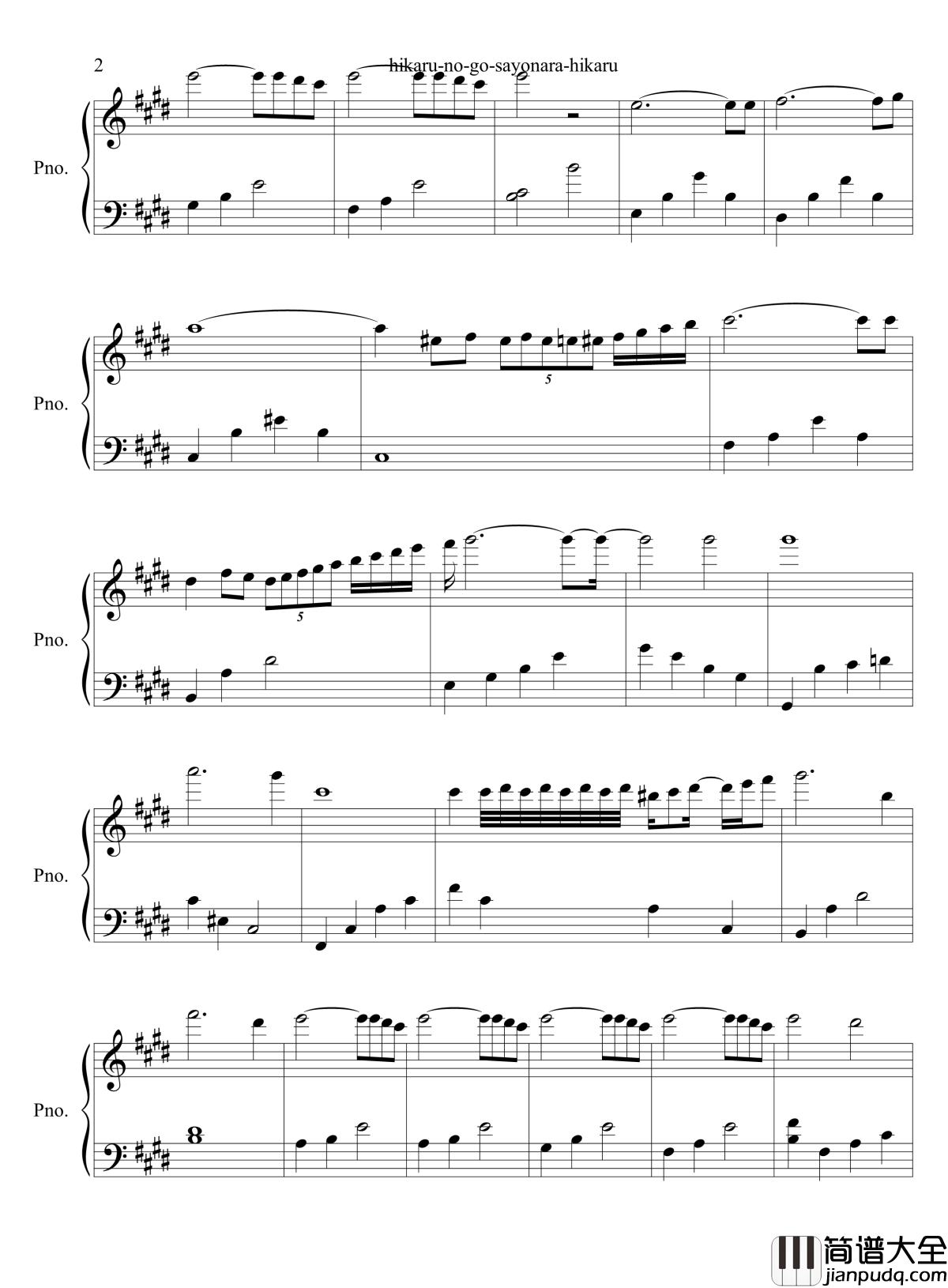 sayonara_hikaru钢琴谱_棋魂