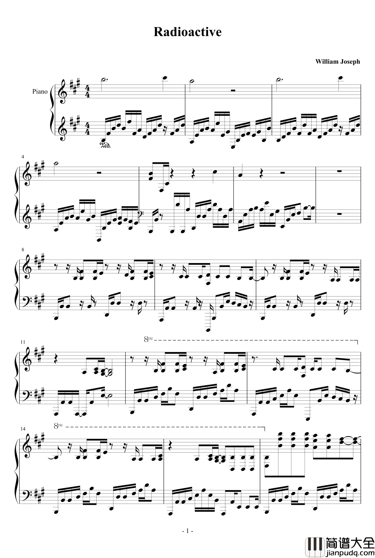 Radioactive钢琴谱_William_Joseph