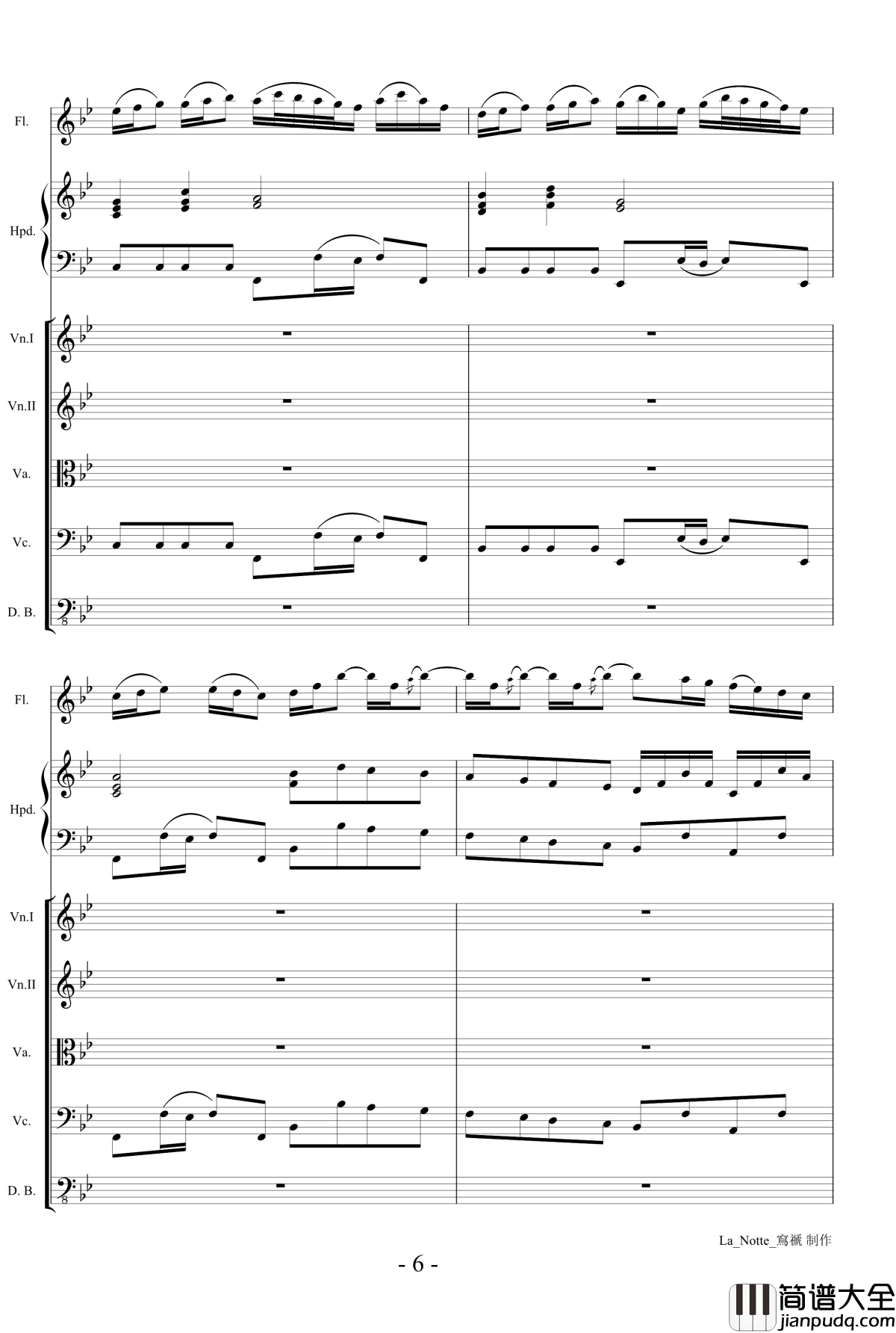 维瓦尔第长笛协奏曲钢琴谱_RV439夜La_Notte_第三乐章