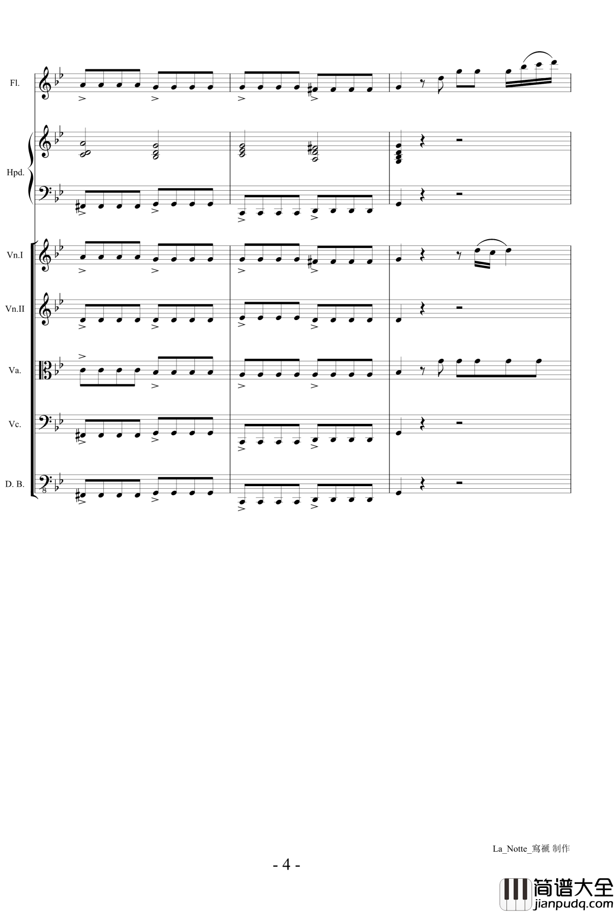 维瓦尔第长笛协奏曲钢琴谱_RV439夜La_Notte_第三乐章