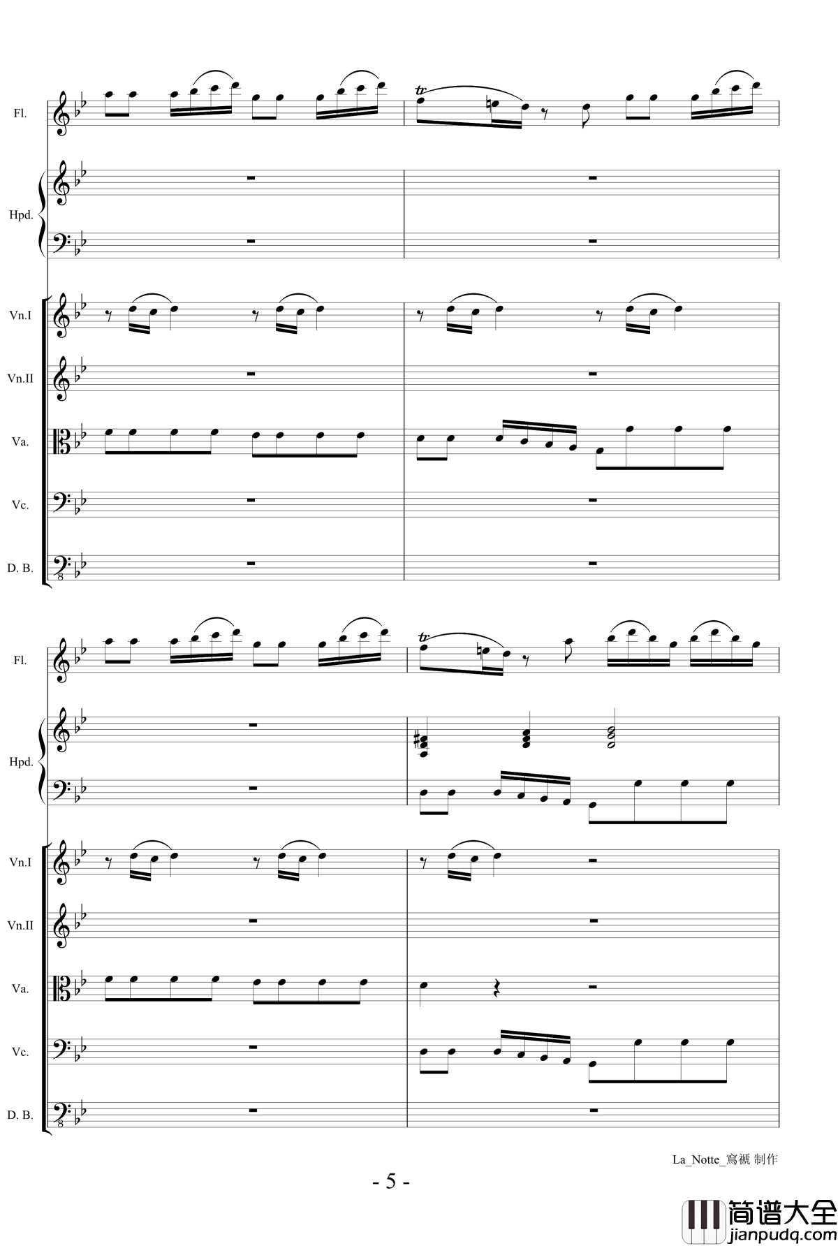 维瓦尔第长笛协奏曲钢琴谱_RV439夜La_Notte_第三乐章