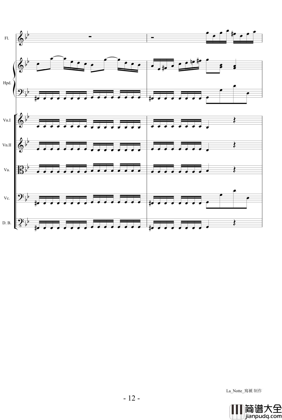 维瓦尔第长笛协奏曲钢琴谱_RV439夜La_Notte_第三乐章