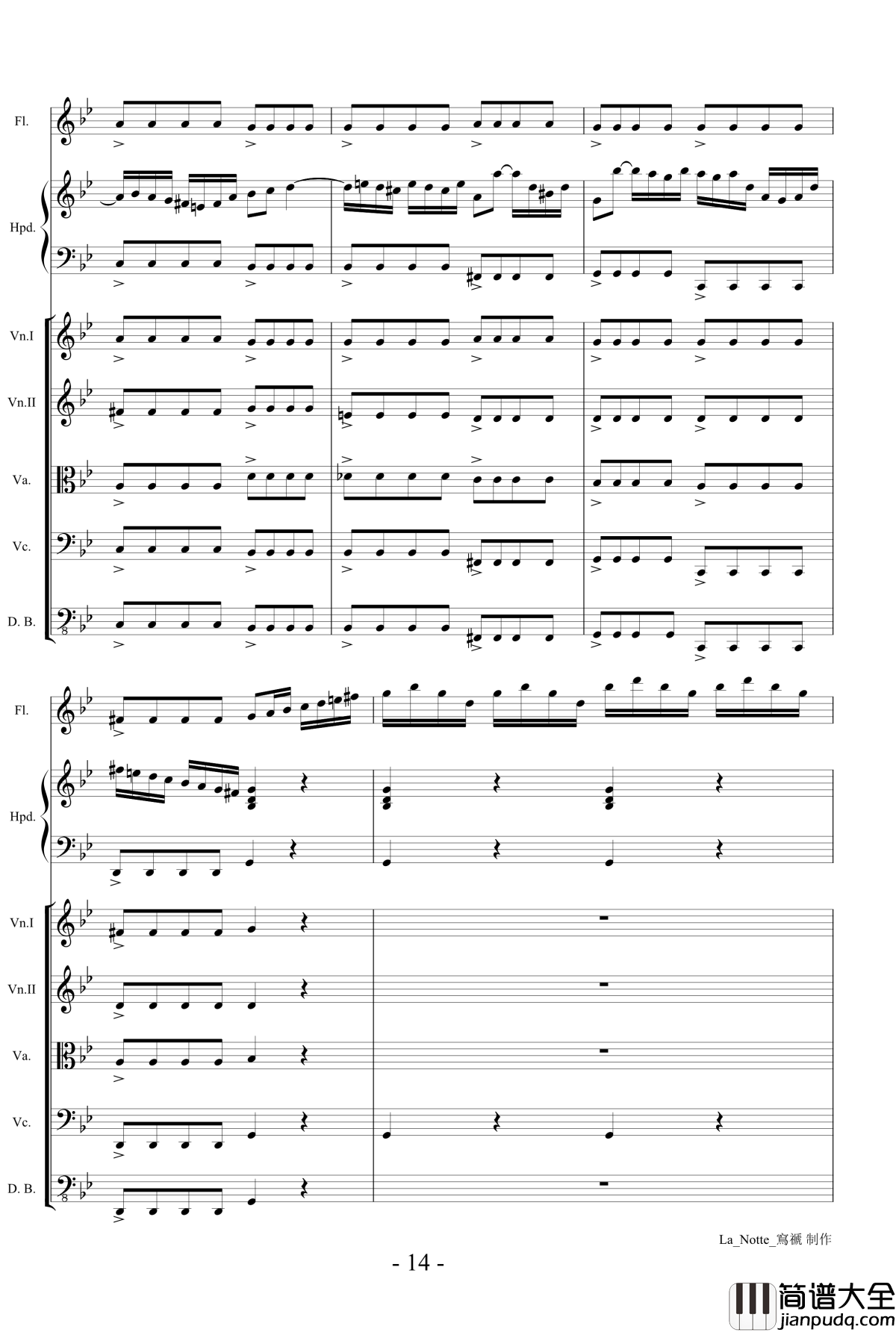 维瓦尔第长笛协奏曲钢琴谱_RV439夜La_Notte_第三乐章