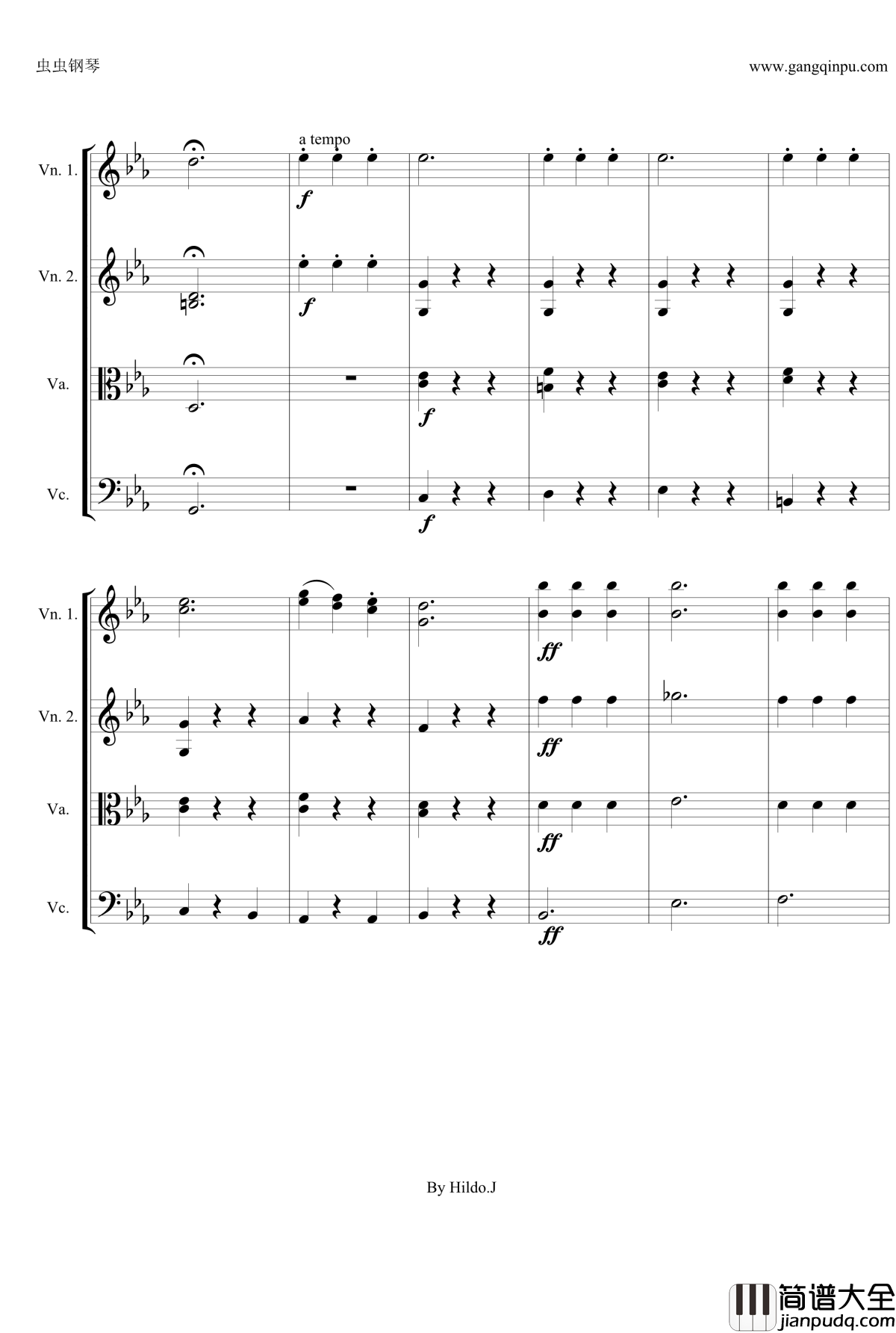 命运交响曲第三乐章钢琴谱_弦乐版_贝多芬_beethoven