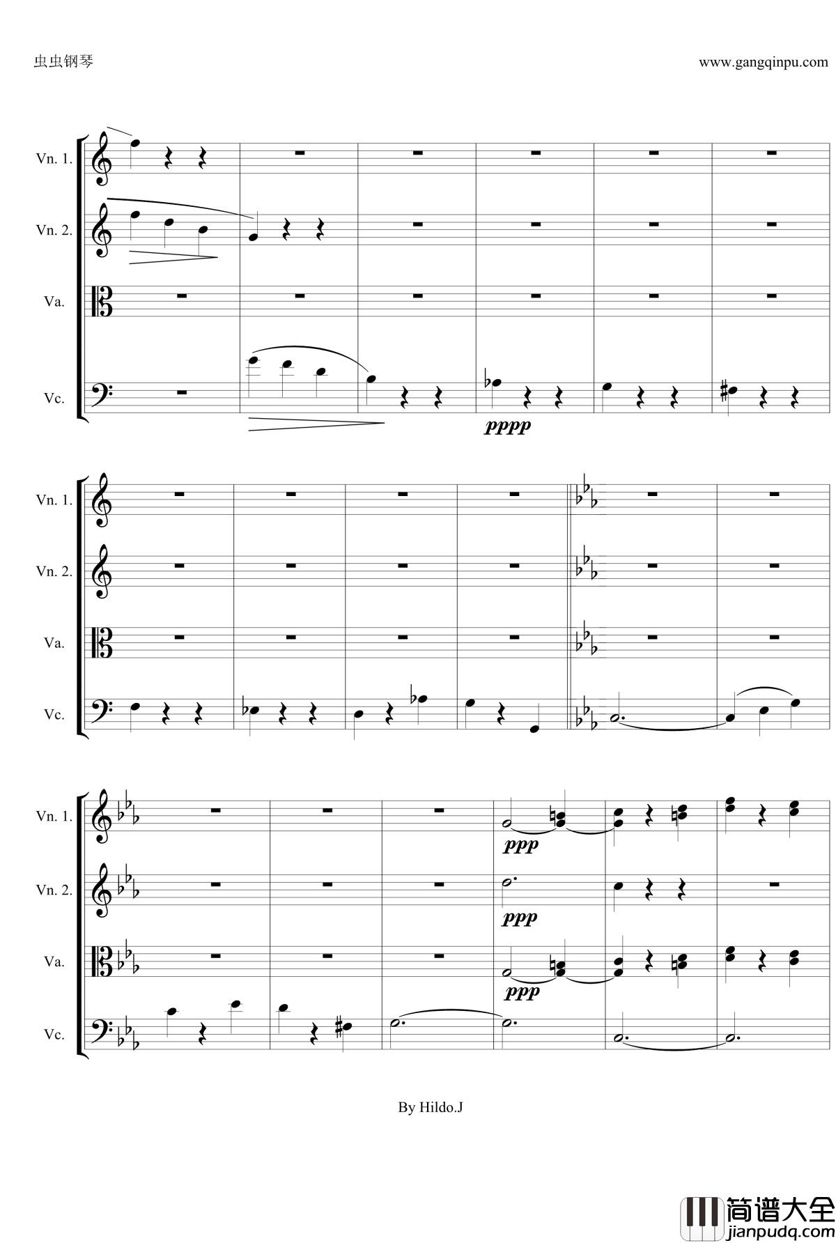 命运交响曲第三乐章钢琴谱_弦乐版_贝多芬_beethoven