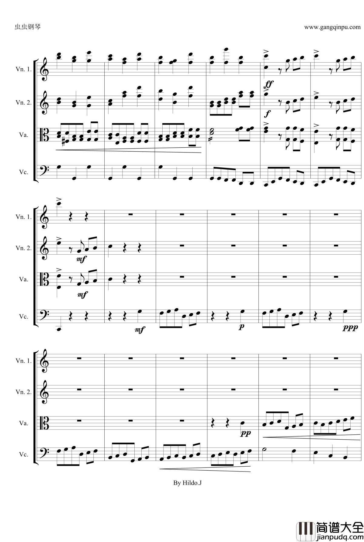 命运交响曲第三乐章钢琴谱_弦乐版_贝多芬_beethoven