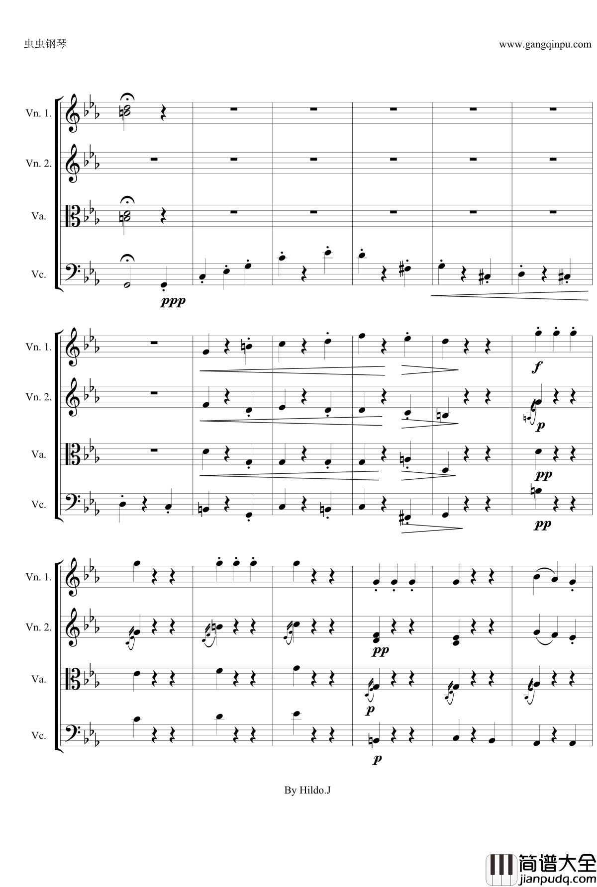 命运交响曲第三乐章钢琴谱_弦乐版_贝多芬_beethoven