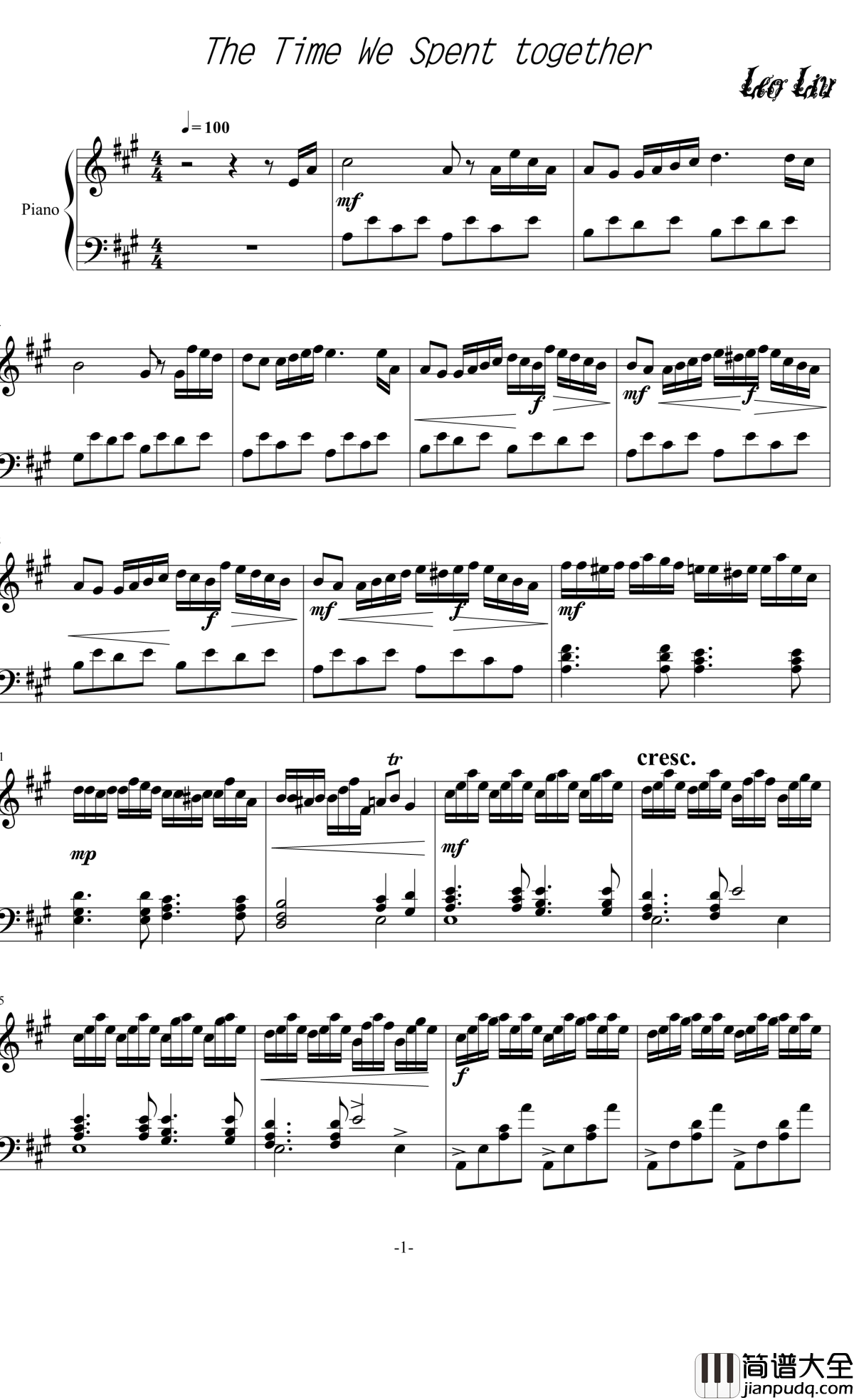 在一起的时光钢琴谱_灵动无痕