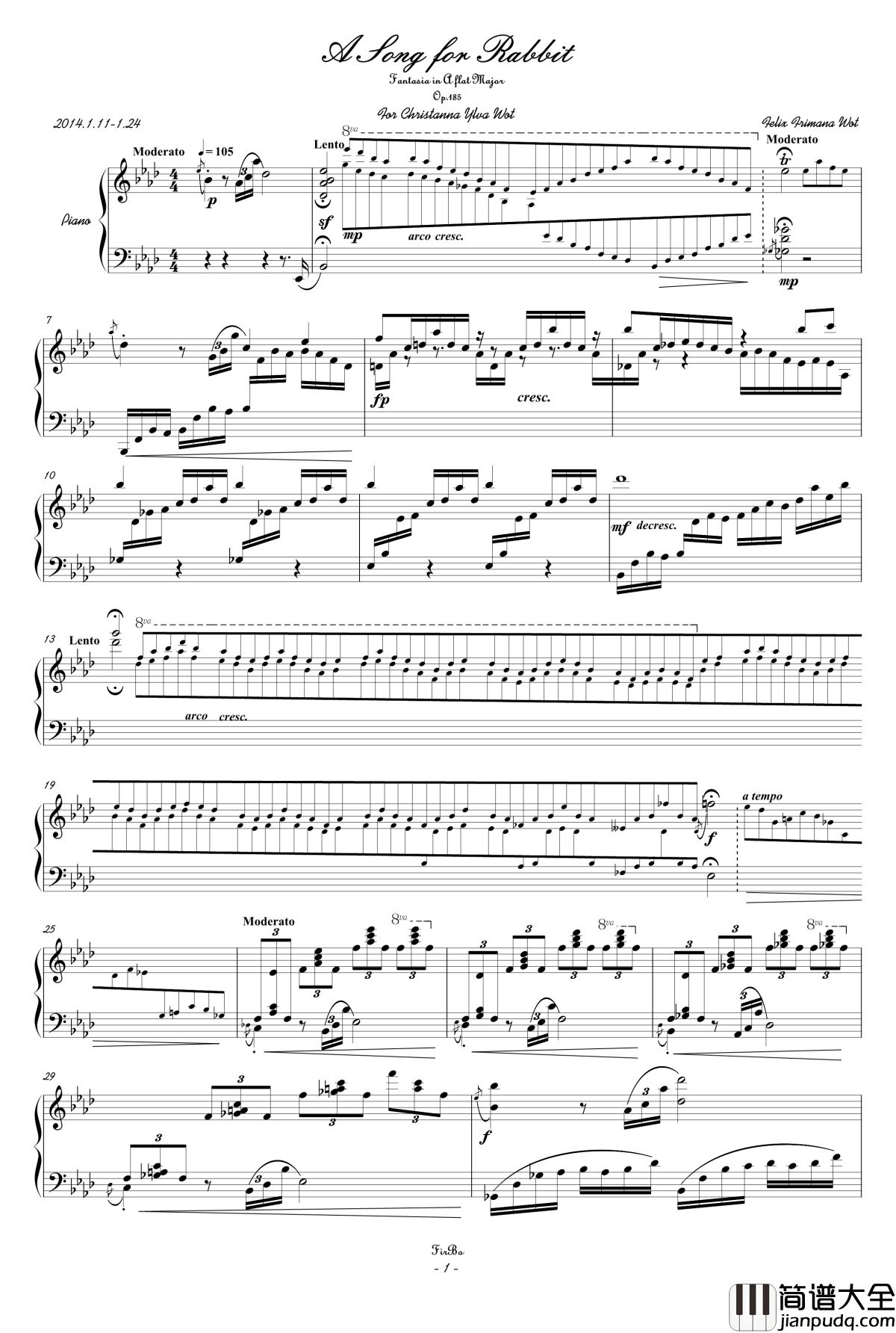 兔子之歌钢琴谱_作曲小熊