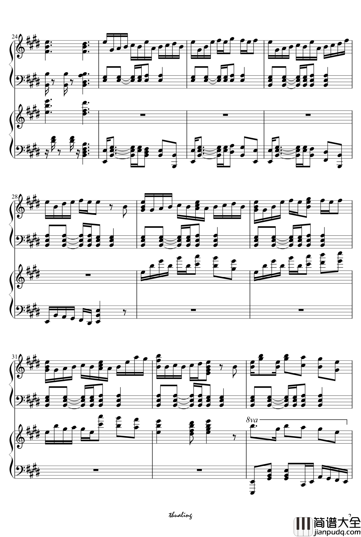 BILIBILI入站歌钢琴谱_双钢琴_飞剑