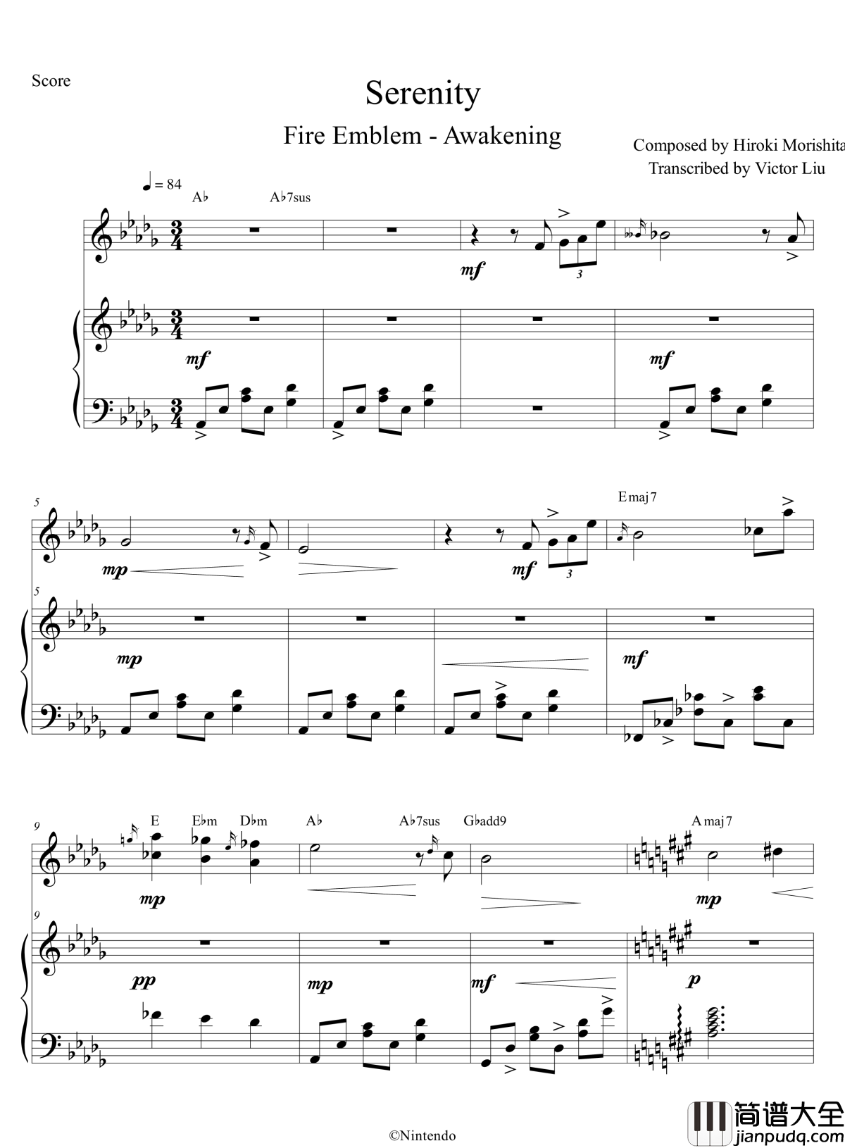 Serenity钢琴谱_I安_火焰纹章