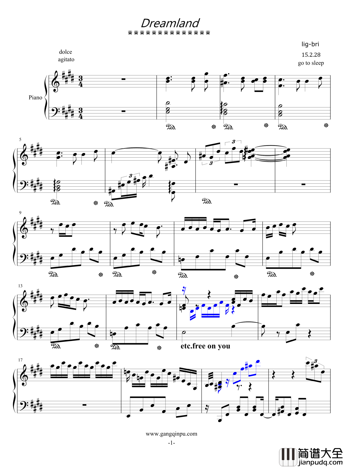 dreamland钢琴谱_lig_bri