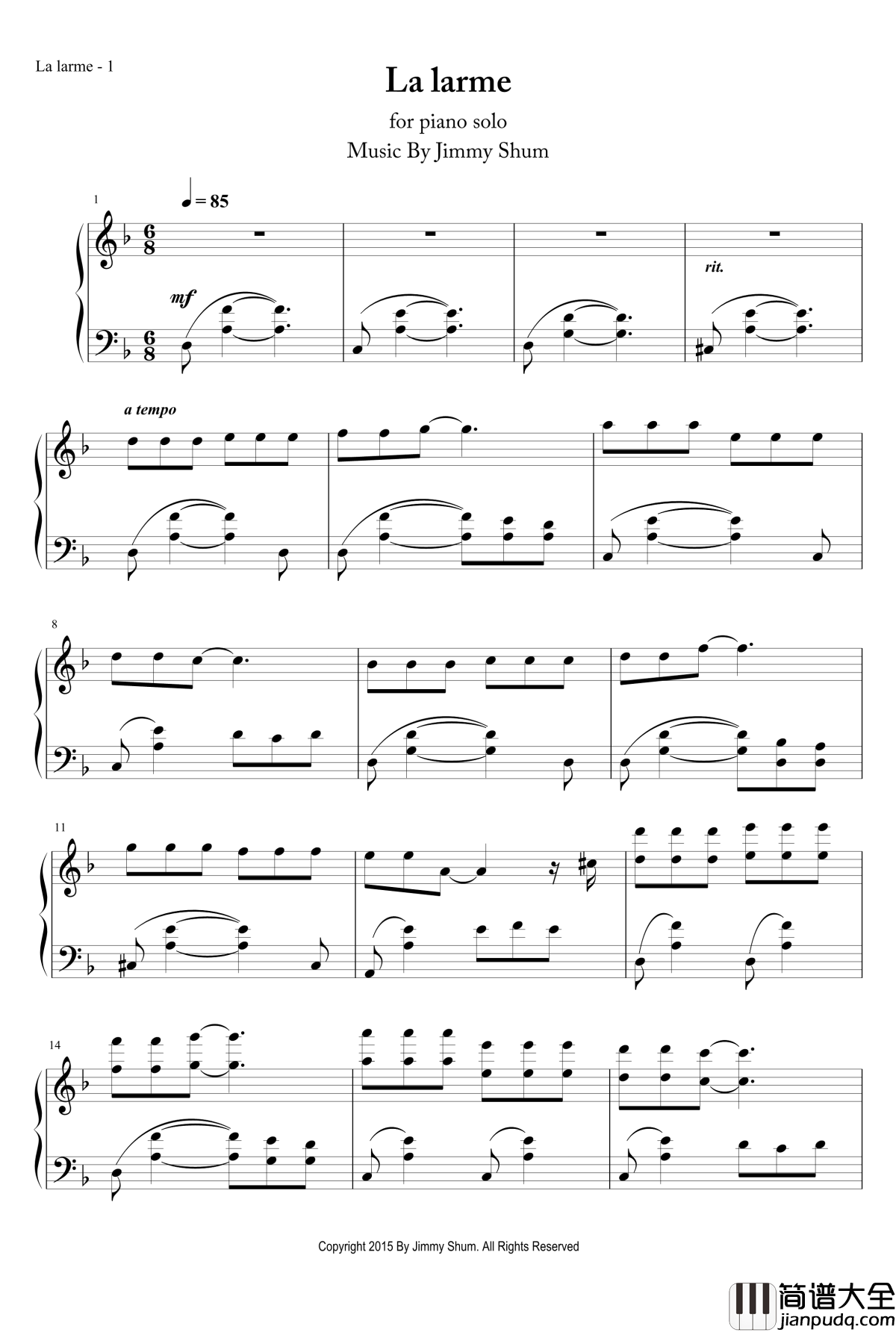 泪落之时钢琴谱_MrSHUM