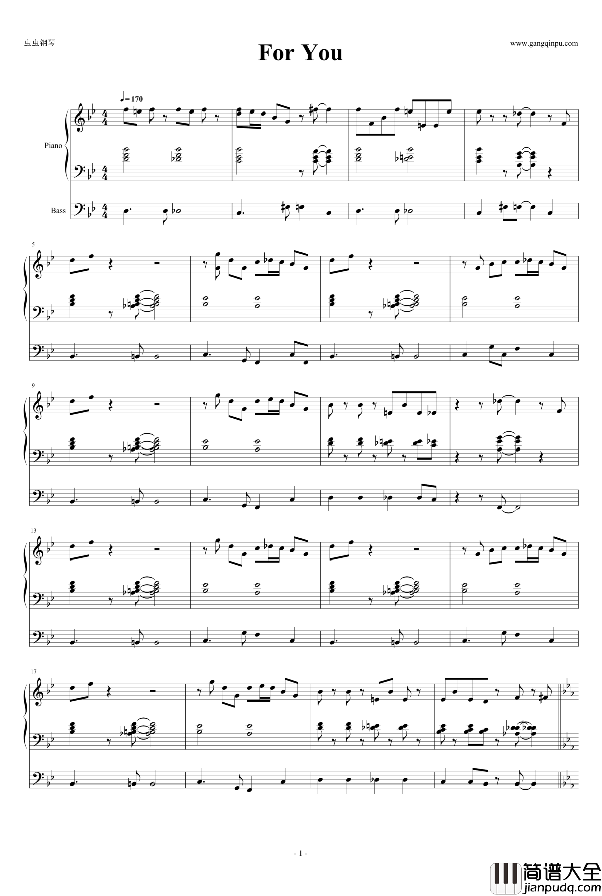 For_You钢琴谱_三行_未知分类