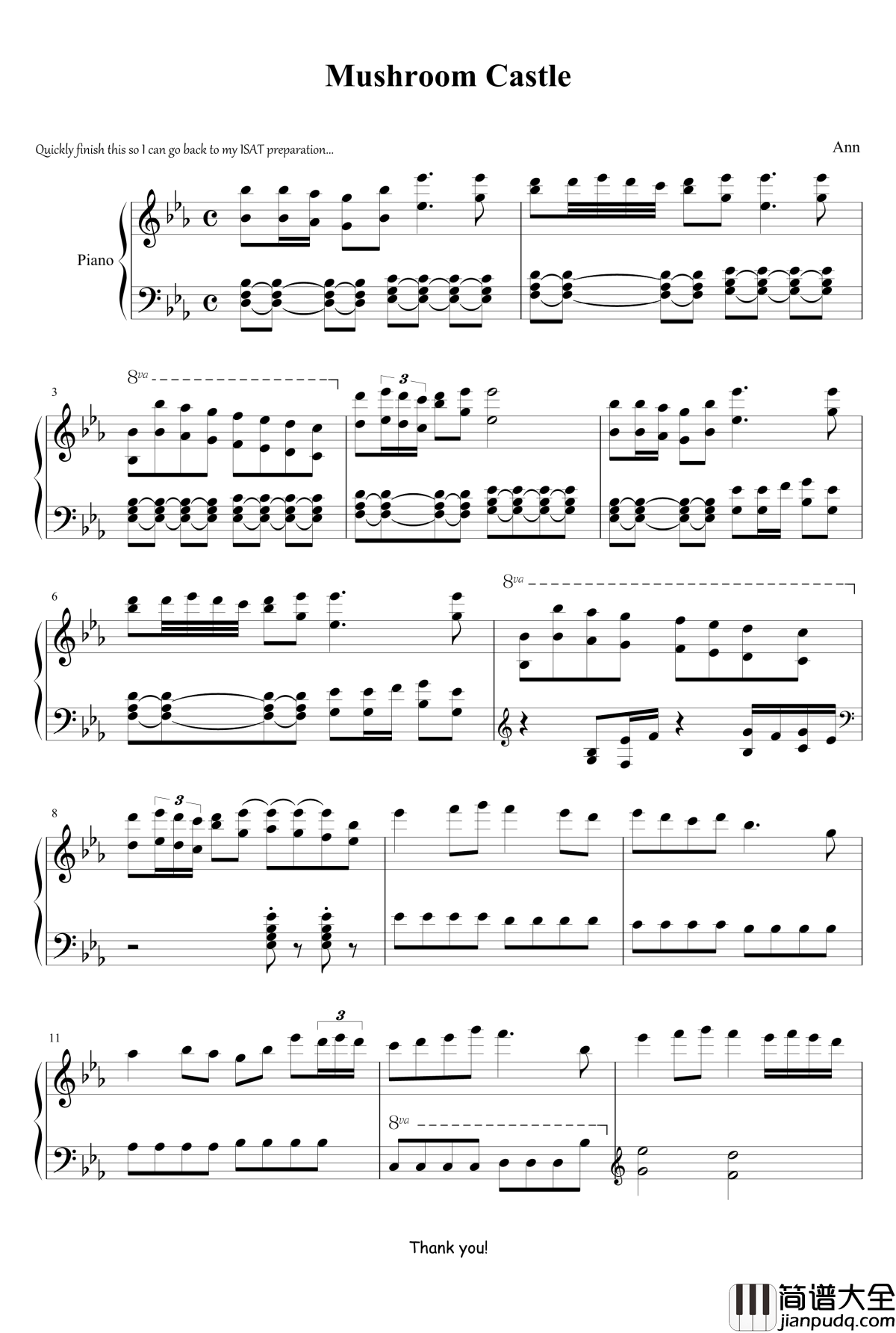 蘑菇城内钢琴谱_冒险岛