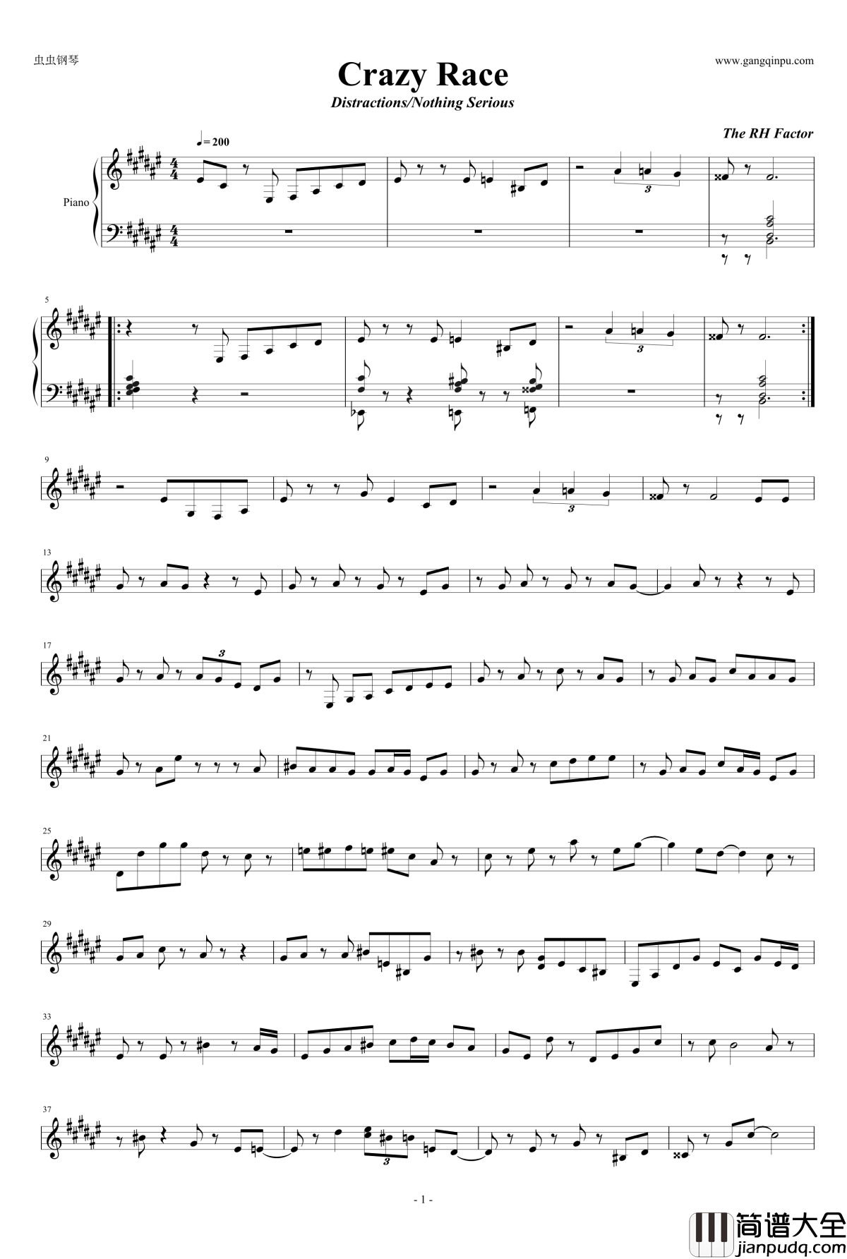 Crazy_Race钢琴谱_三行_The_RH_Factor