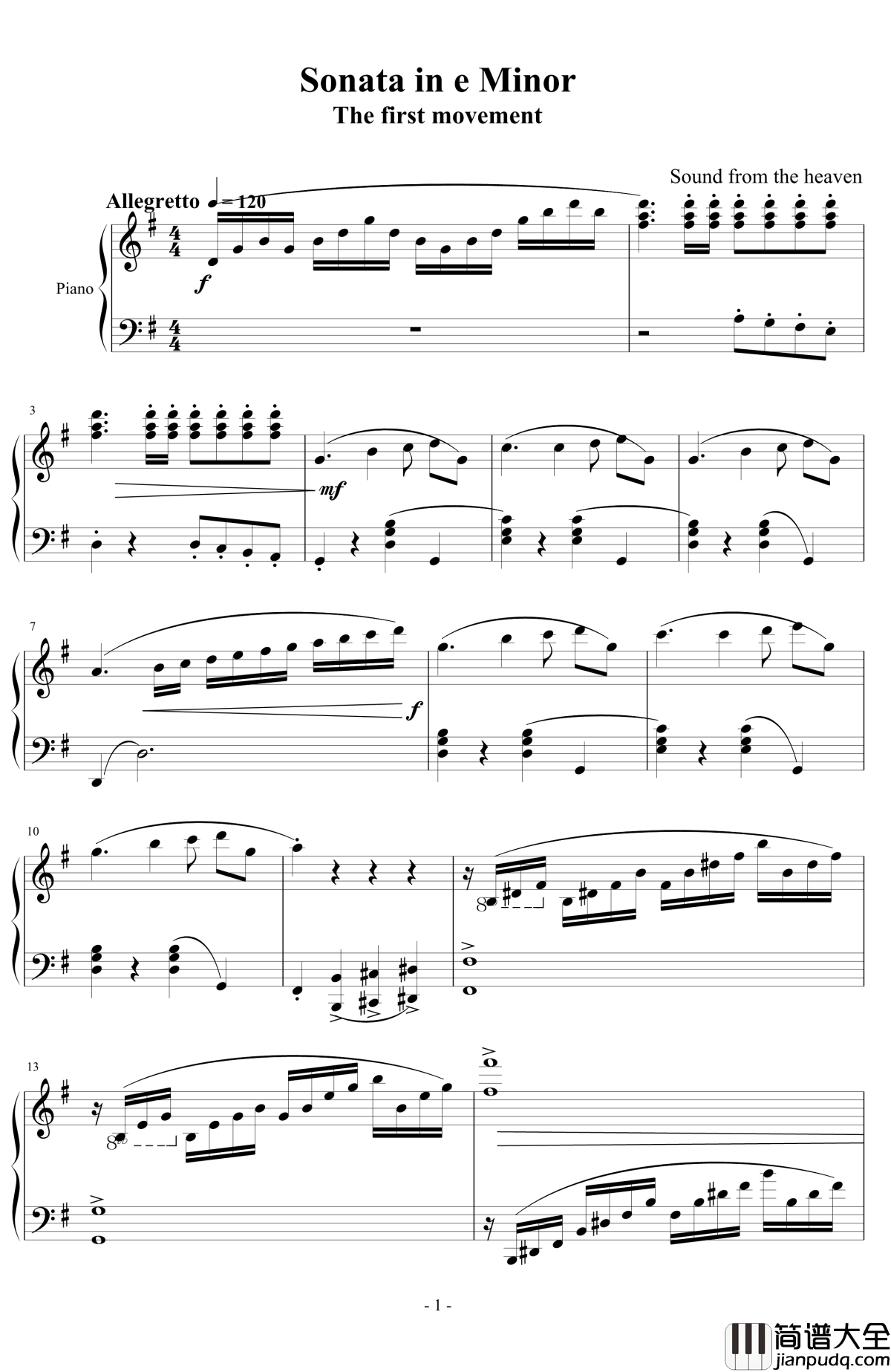 e小调小奏鸣曲钢琴谱_第一乐章_天籁传声