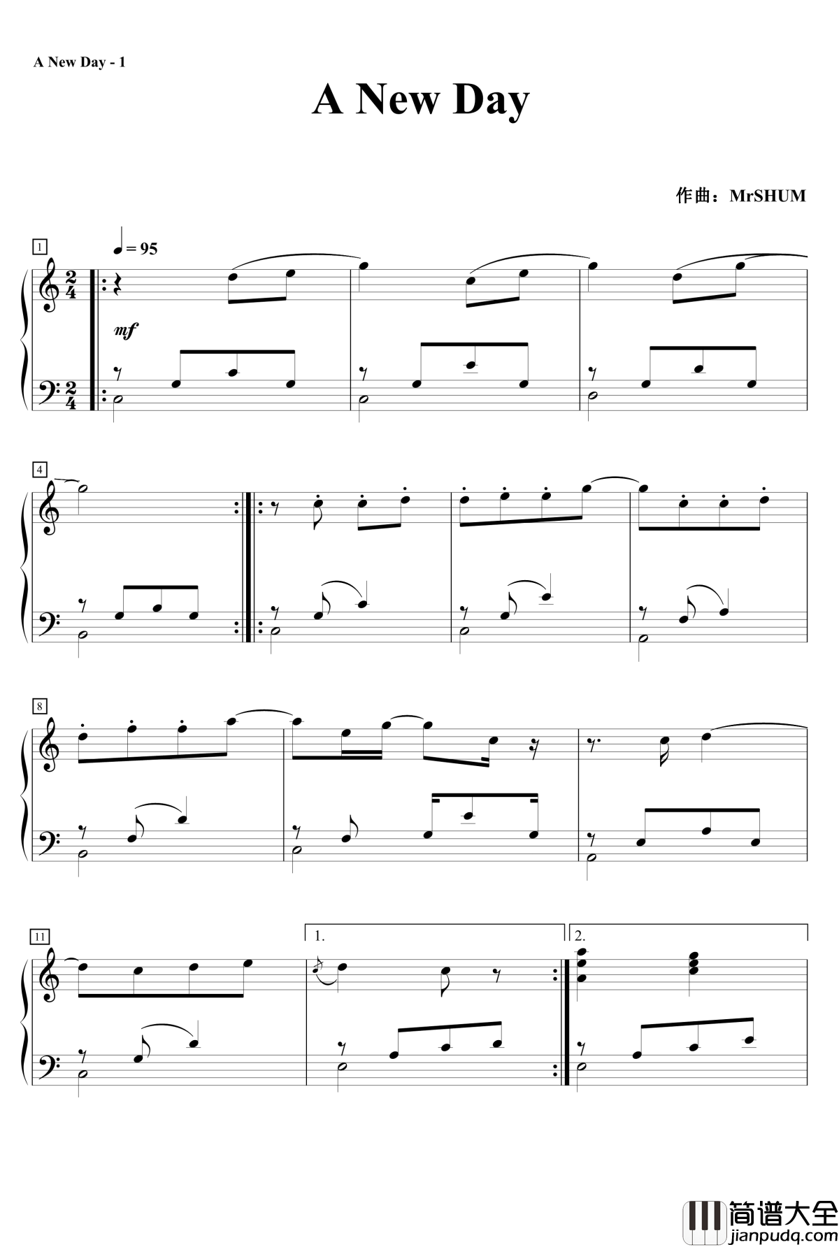 新的一天钢琴谱_MrSHUM