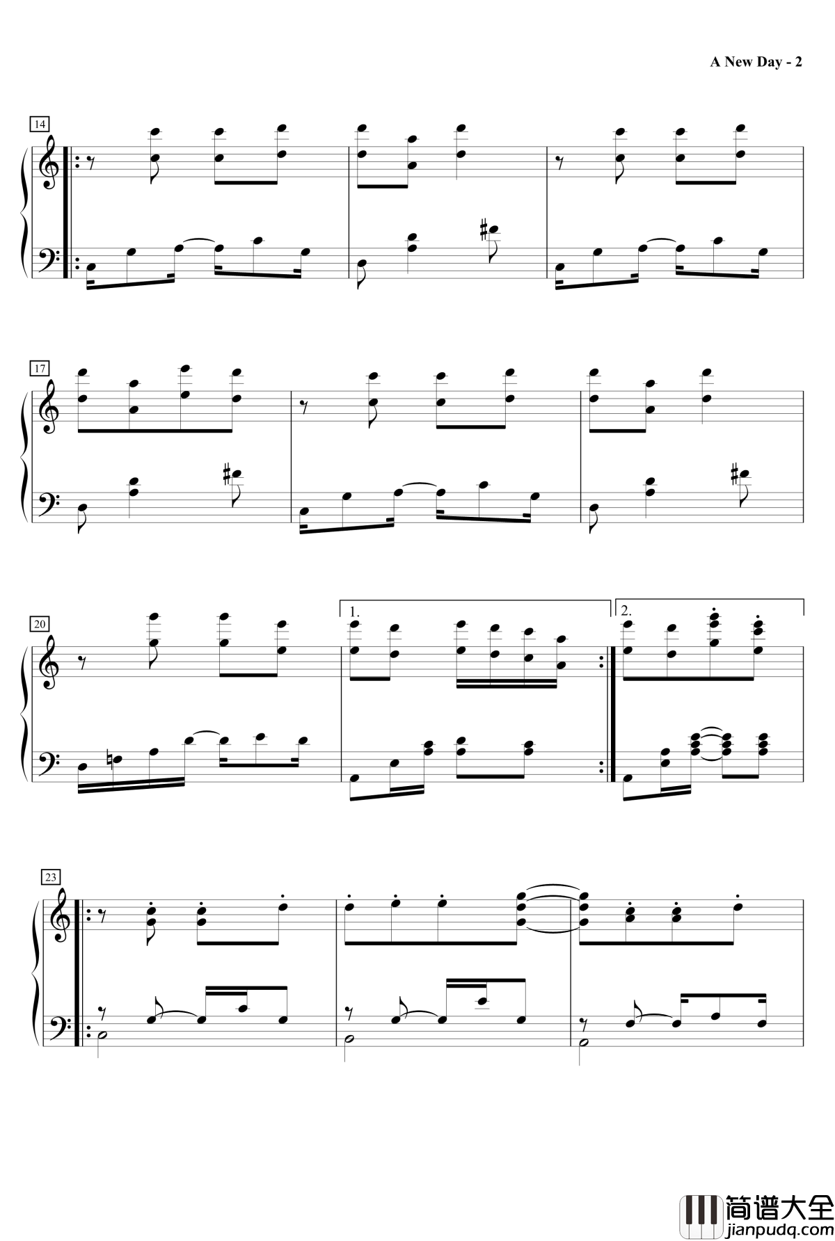 新的一天钢琴谱_MrSHUM