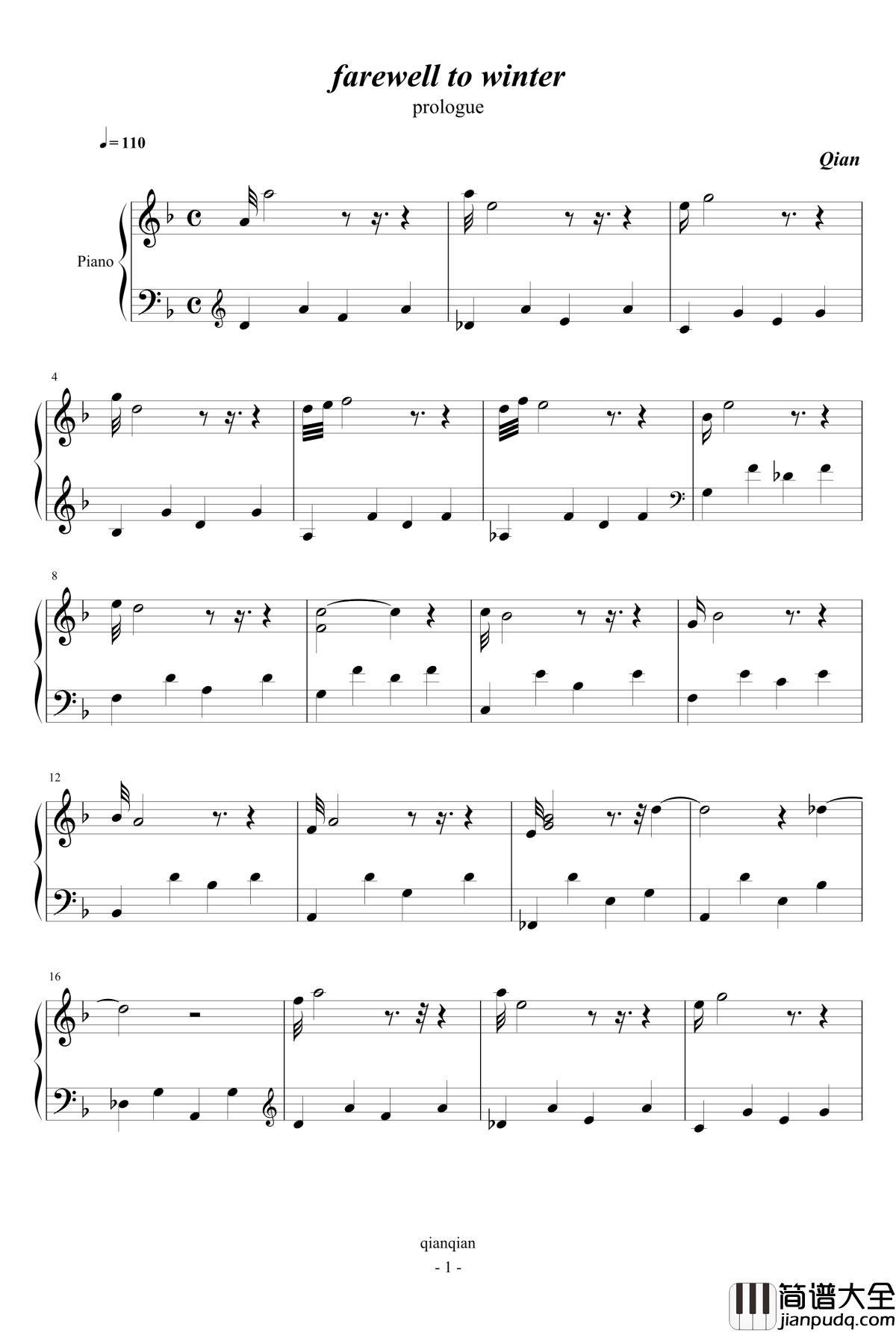 farewell_to_winter钢琴谱_prologue_rumchopin