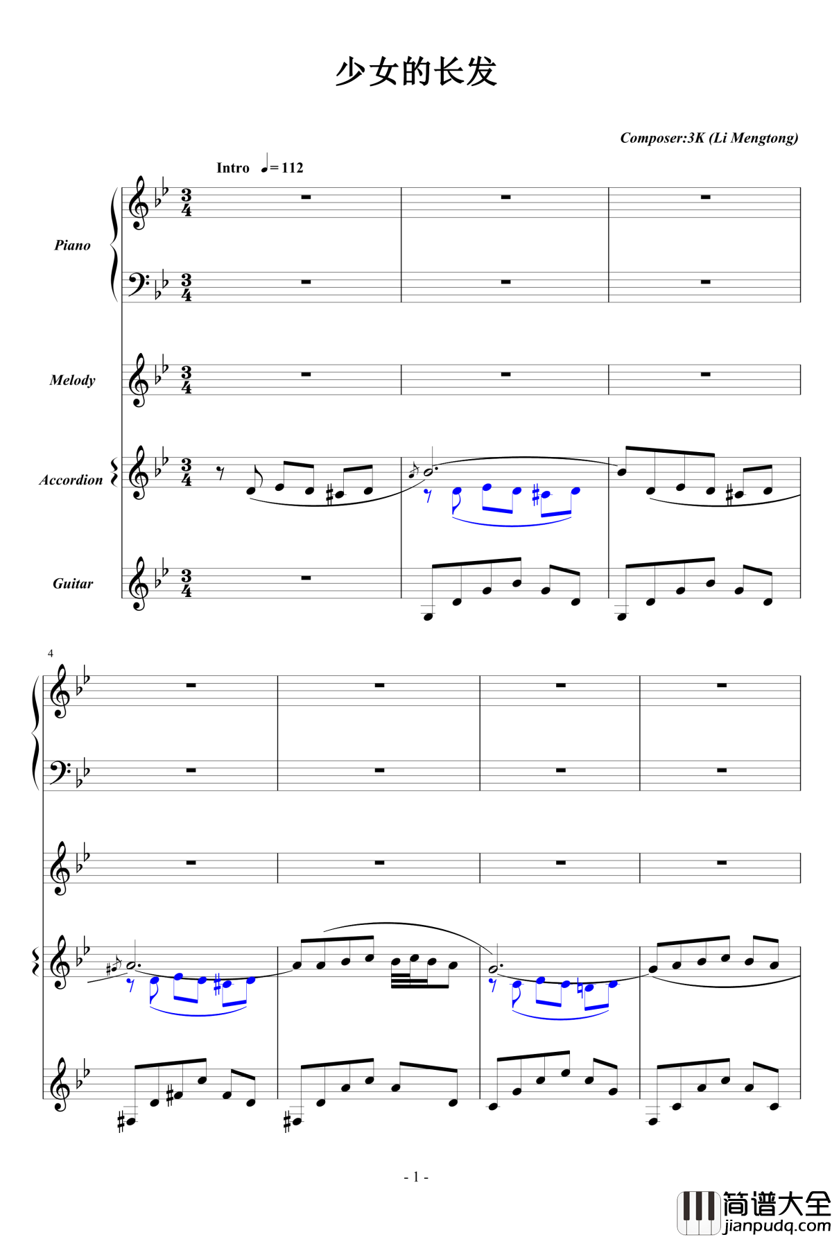 少女的长发钢琴谱_2015_5新作_Ku.Klux.Klan