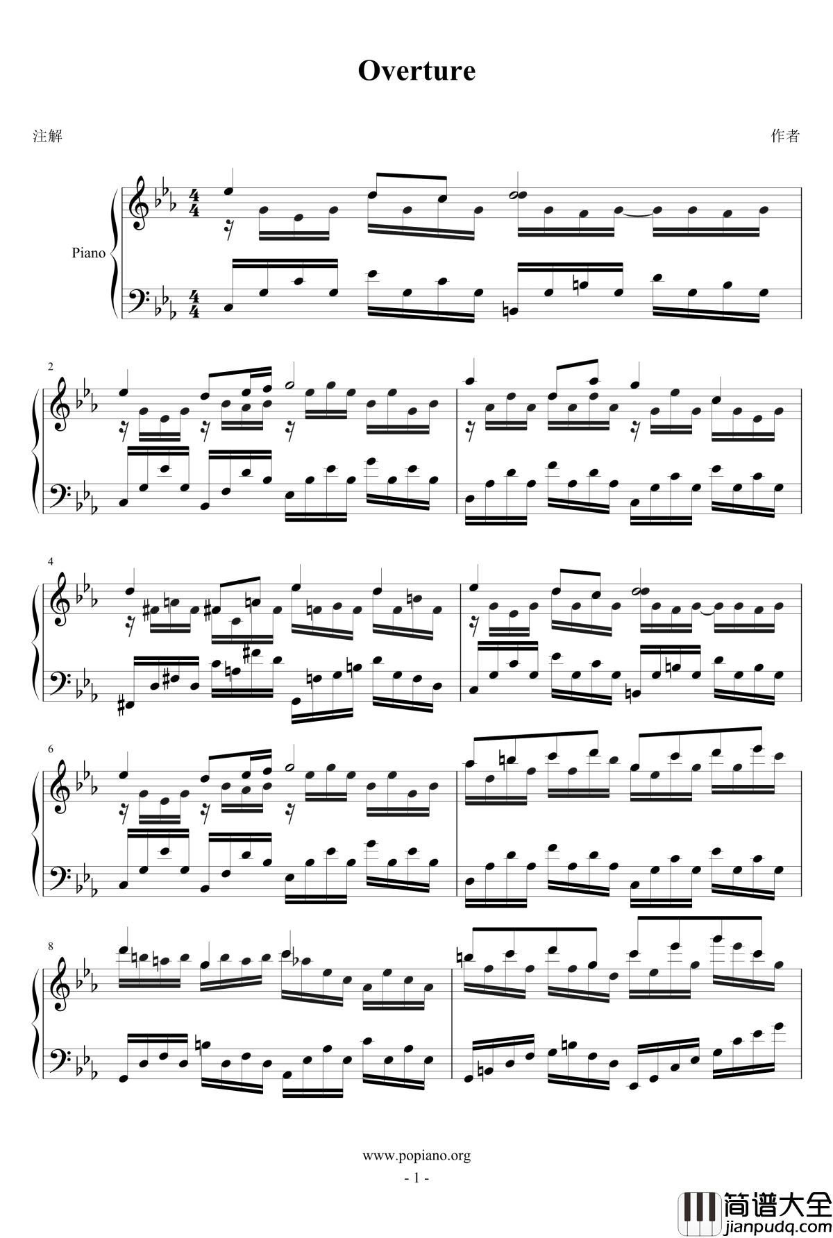 Overture钢琴谱_eggming