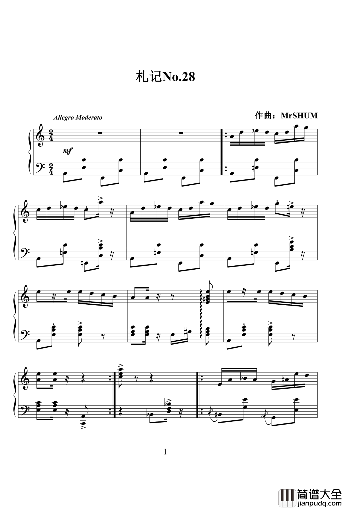 小丑旋律钢琴谱_二_MrSHUM