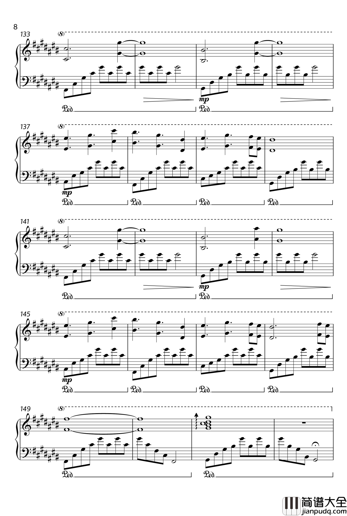 你从未离去钢琴谱_雪岭熊风