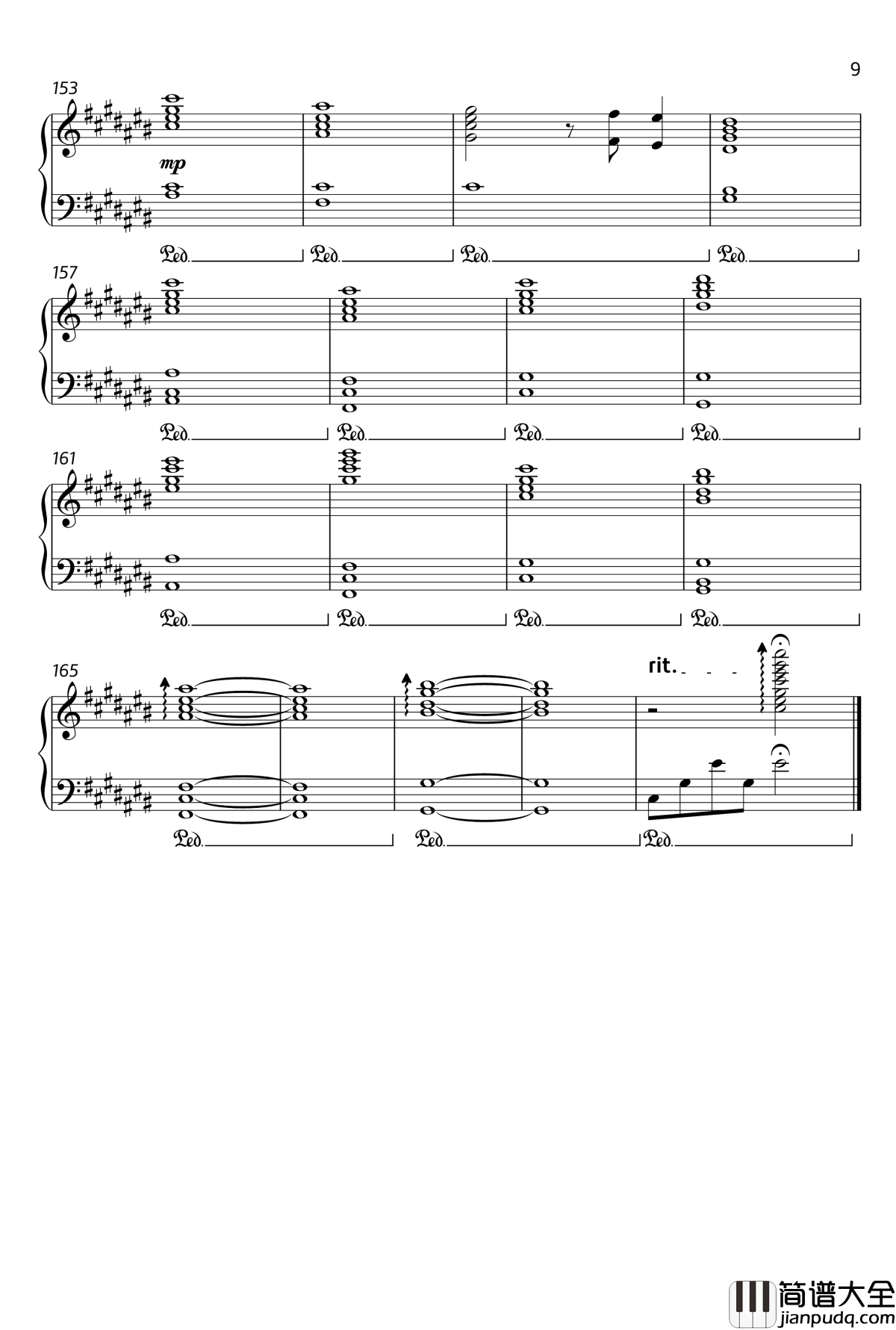 你从未离去钢琴谱_雪岭熊风