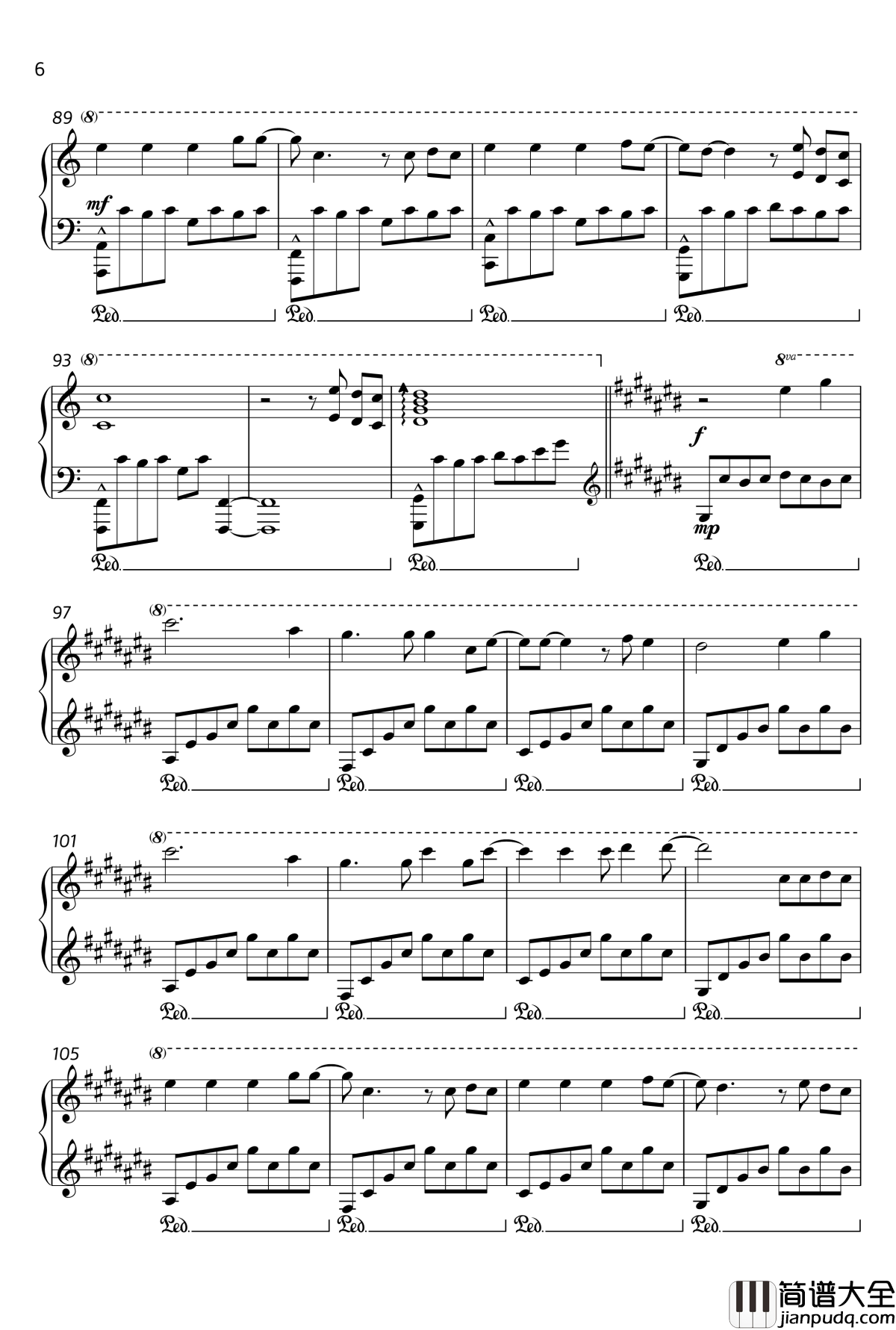 你从未离去钢琴谱_雪岭熊风